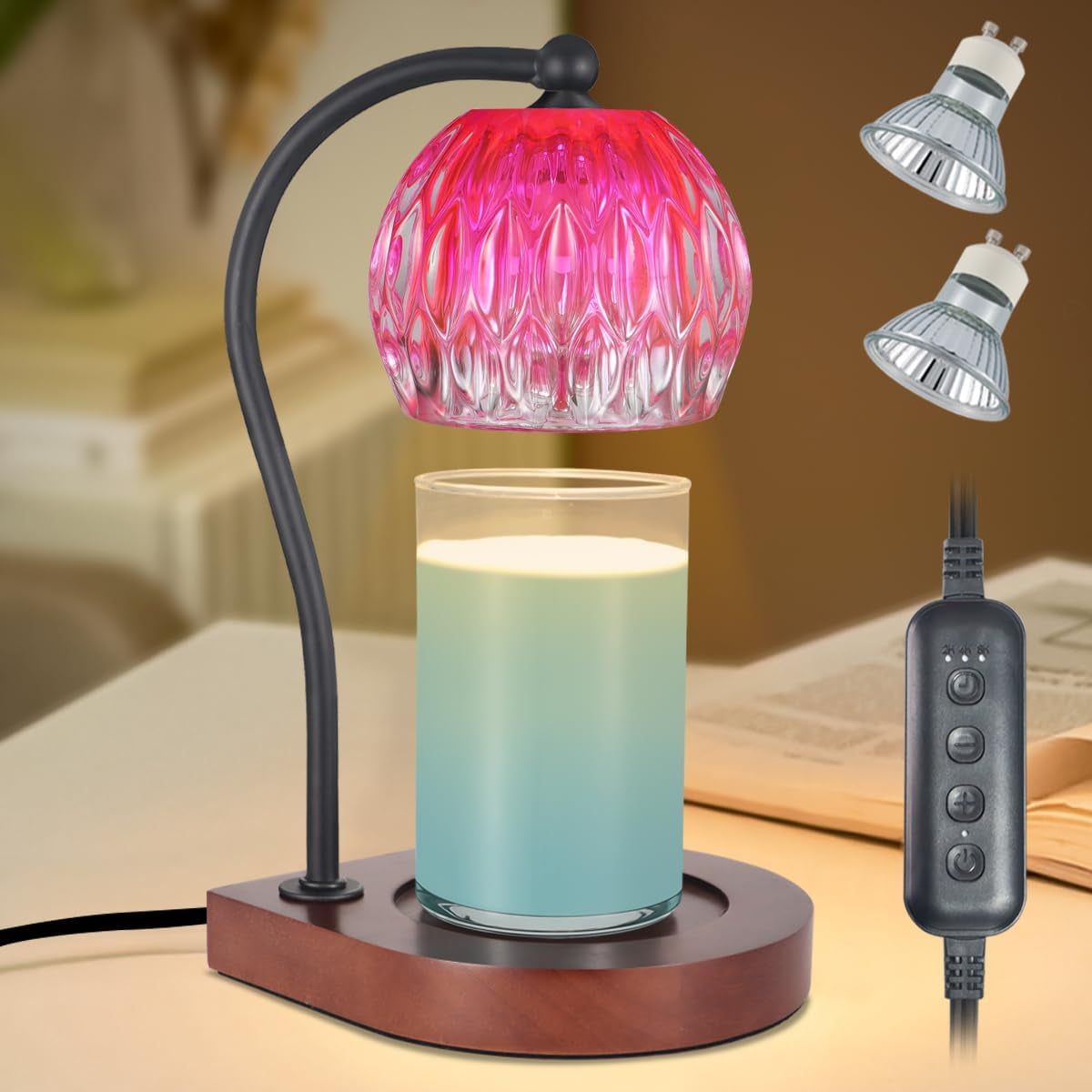 Dimmable Candle Warmer Lamp with Timer for Scented Jar Candles Electric Candle Wax Melt Warmer Suitable for Bedroom New Home Decor Christmas Birthday Gifts for Women Mom(With 2 Bulbs)