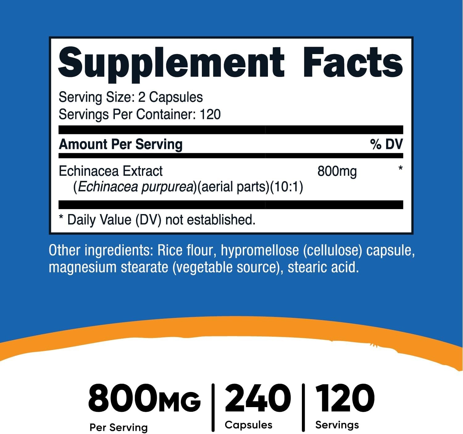 Echinacea 800Mg, 240 Capsules - Vegetarian Caps, Non GMO, Gluten Free, 120 Servings TLBH