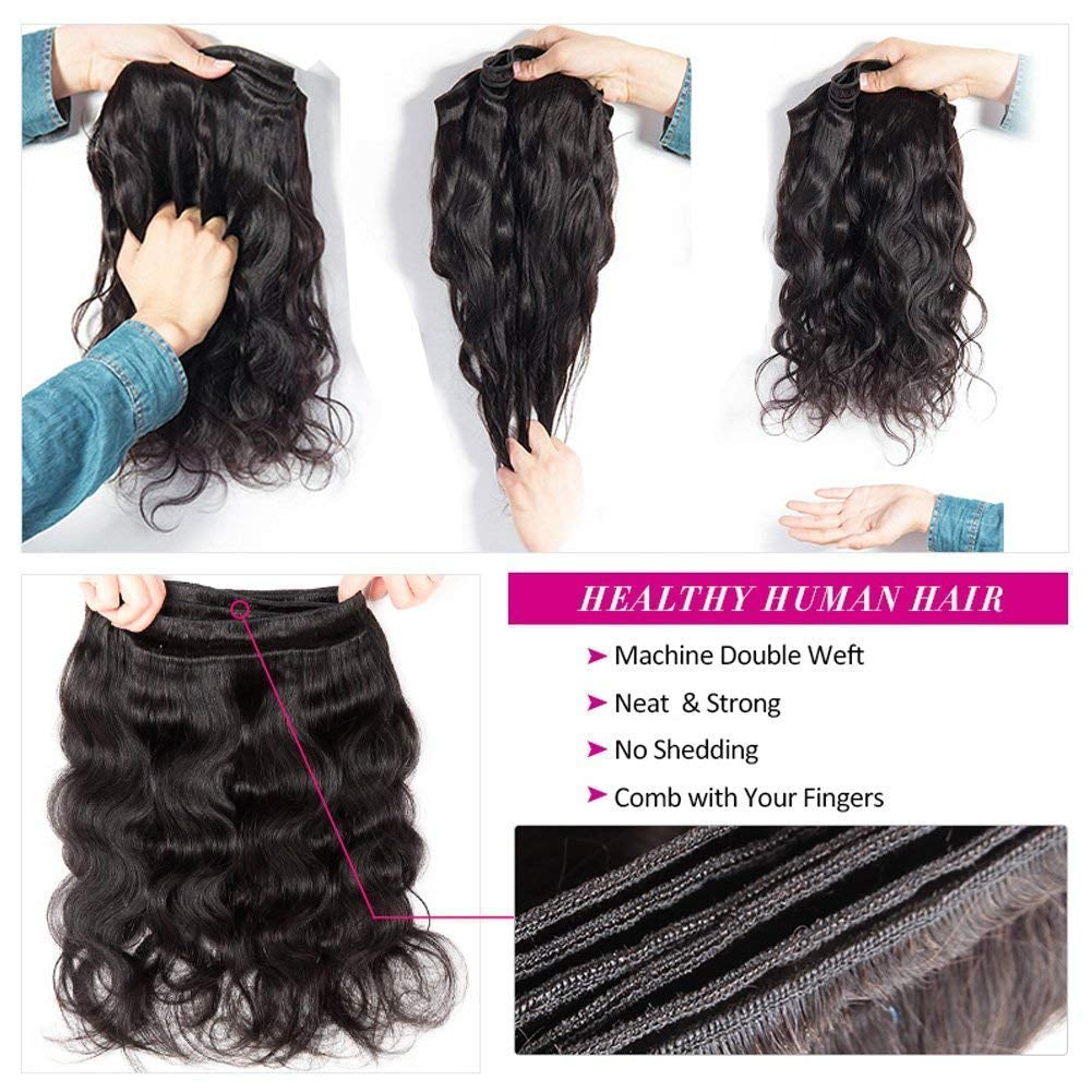 Body Wave Human Hair 4 Bundles Double Weft 10A Brazilian Hair Bundles (12/14/16/18 Inch New, 4 Bundles)