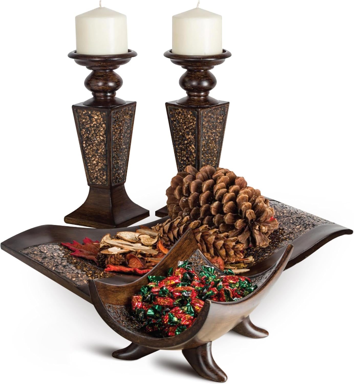 Schonwerk Brown Walnut Decorative Orbs for Bowls and Vase Fillers (Set of 3) Resin Sphere Balls for Living, Dining Room, Coffee Table Centerpiece Home Decor - Great Gift Idea