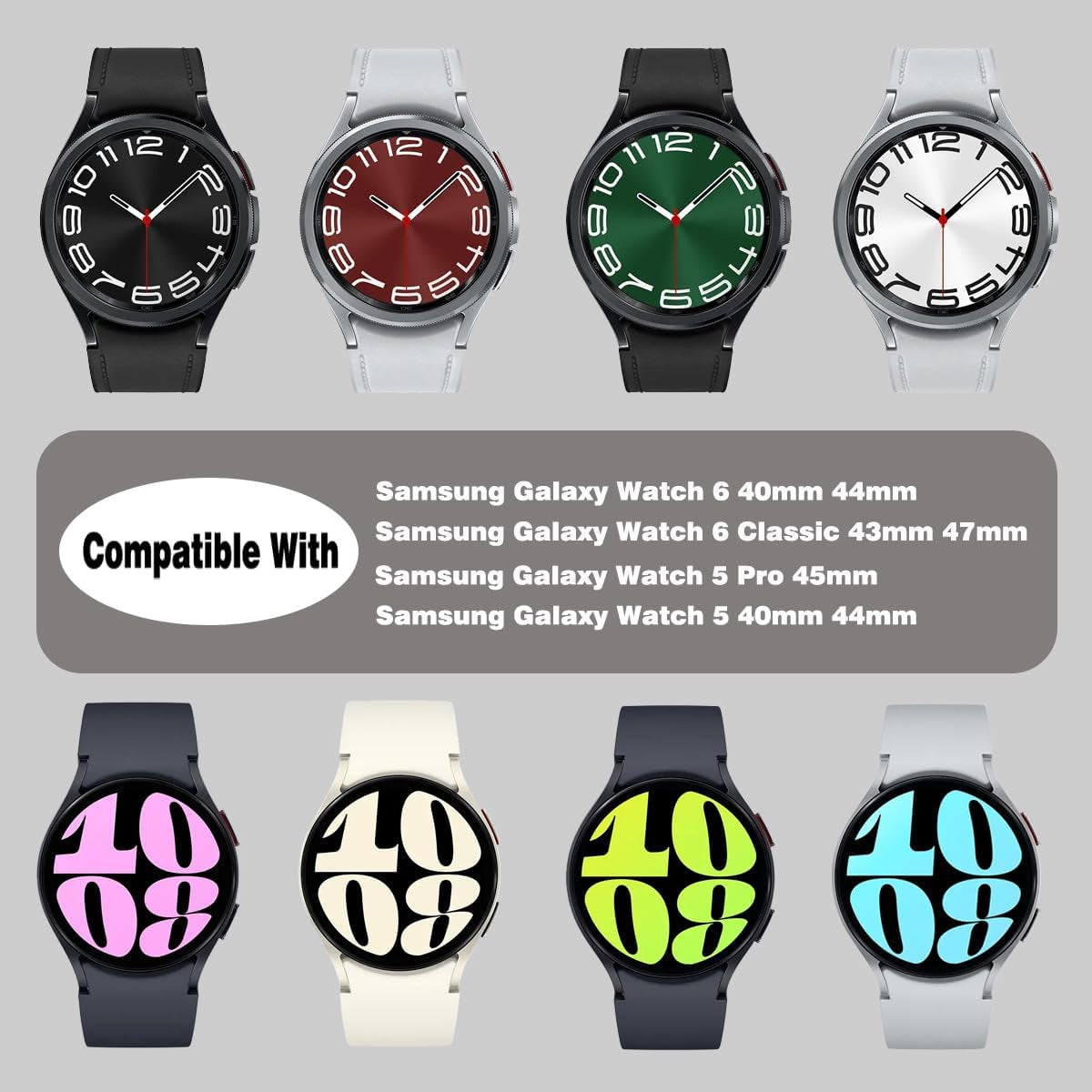 Rugged Band Compatible with Samsung Galaxy Watch 7 6 5 4 Bands 44Mm 40Mm/Galaxy Watch 6 Classic Bands 47Mm 43Mm/Galaxy Watch 5 Pro 45Mm/Watch 4 Classic 46Mm 42Mm, No Gap Silicone Replacement Strap