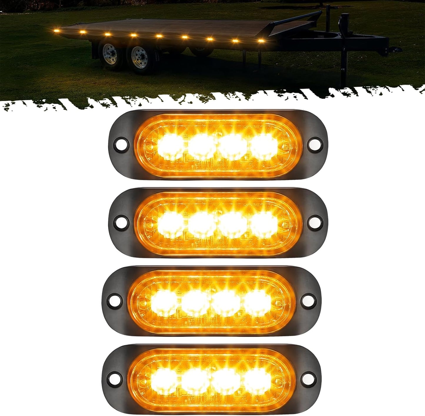 4Pcs 3.4 Inch Aluminum Housing Red/Amber LED Clearance Side Marker Lights, Surface Mount Marker Lights of Trailer Pickup Truck Tractor RV Motorcycle Golf Cart, IP67 Waterproof(2Red +2 Amber)
