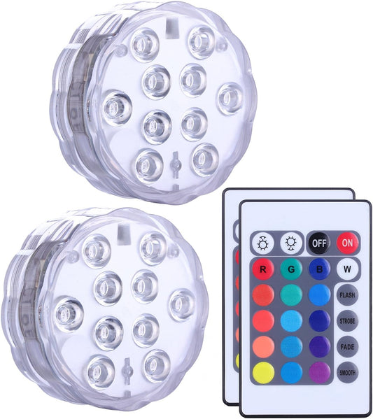 Submersible LED Lights Remote Control Battery Powered, RGB Multi Color Changing Waterproof Light for Pool, Vase Base, Spa, Aquarium, Pond, Hot Tub, Decoration, Party, 2-Pack