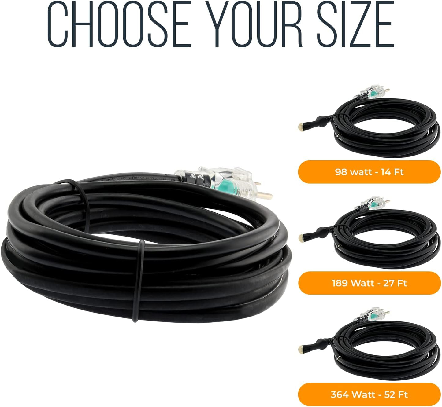 Premium Heat Cable for Pipe Freeze Protection - Heating Tape with Built-In Thermostat - Constant Watt Anti-Freeze & Uv-Proof Heated Cord - 120 VAC - Copper Nickel Wire Heater