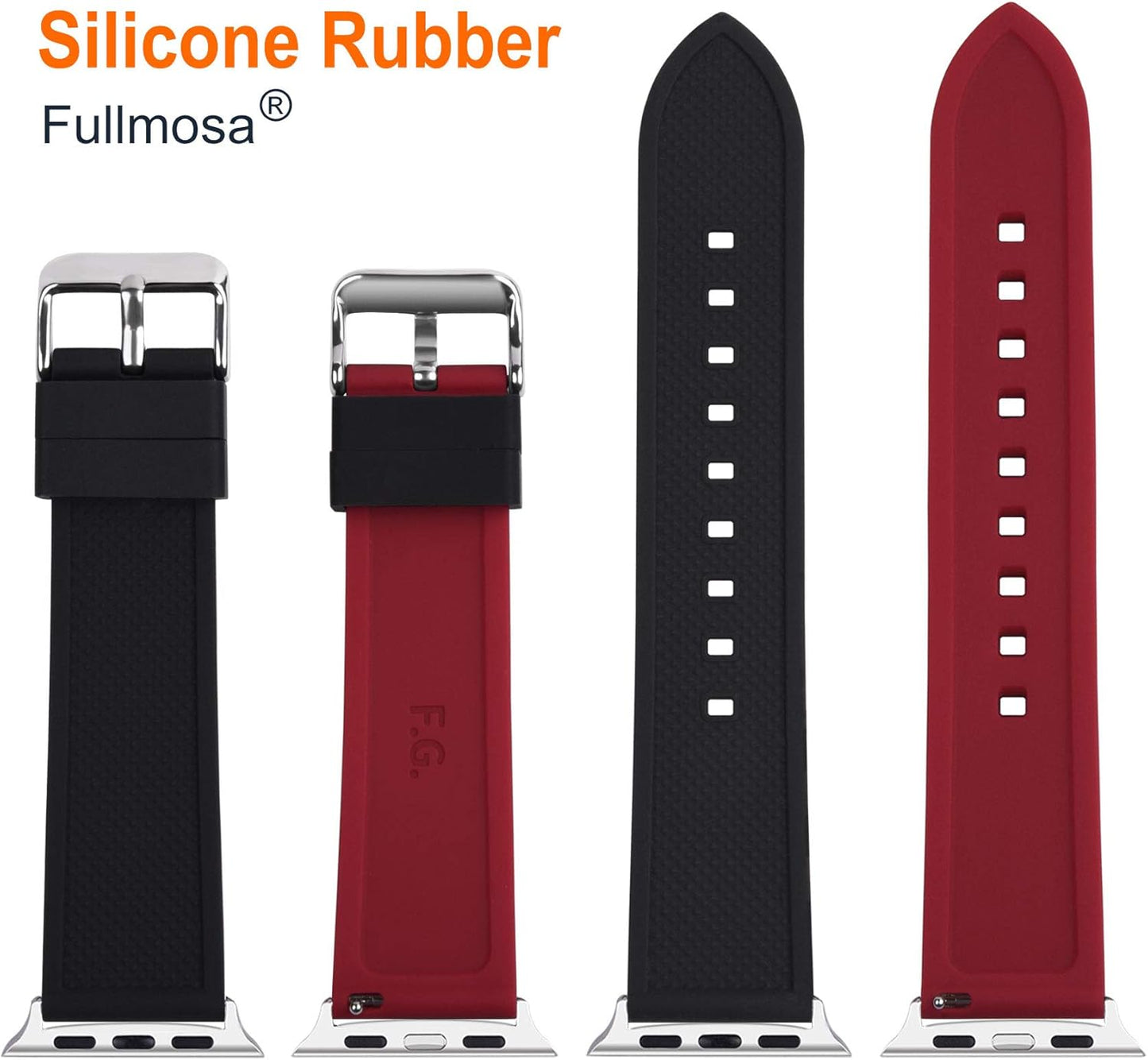 Compatible Sport Bands for Apple Watch Series 10 42Mm, 9/8/7 41Mm, SE2/SE/6/5/4 40Mm, 3/2/1 38Mm,Silicone Rubber Iwatch Band for Women Men, Black Top/Red Bottom