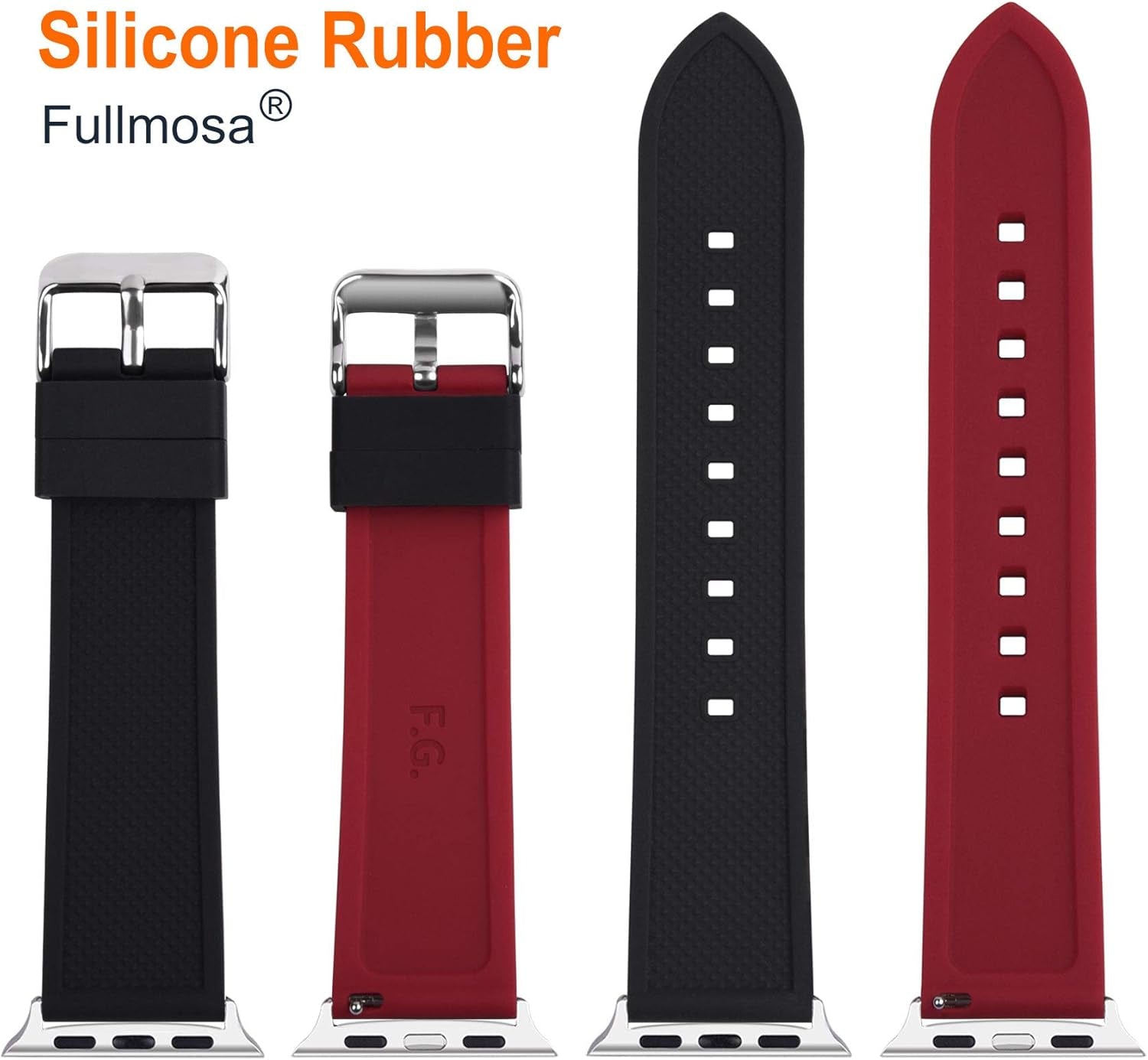 Compatible Sport Bands for Apple Watch Series 10 42Mm, 9/8/7 41Mm, SE2/SE/6/5/4 40Mm, 3/2/1 38Mm,Silicone Rubber Iwatch Band for Women Men, Black Top/Red Bottom