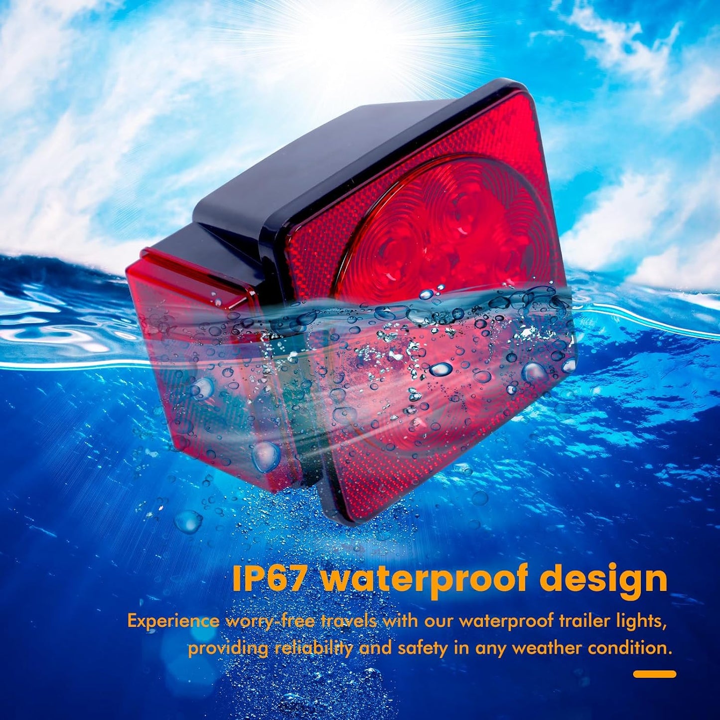 70205 Trailer Light Kit - 12V All LED, Left and Right Waterproof Submersible for Trailers, Boat Trailer Truck Marine Camper RV Snowmobile, Red