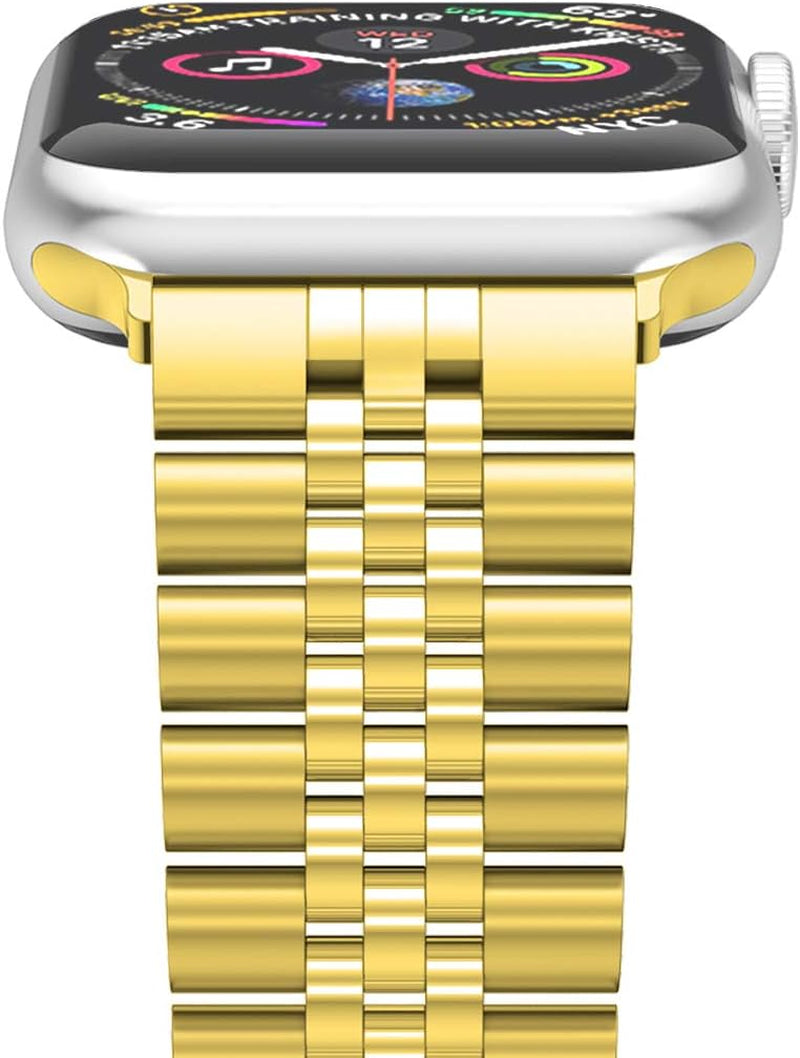 Compatible with Apple Watch Band 41Mm 40Mm 38Mm, Stainless Steel Heavy Band with Butterfly Folding Clasp Link Bracelet for Iwatch Series 9/8/7/6/Seseries 5/4/3 Women,Gold