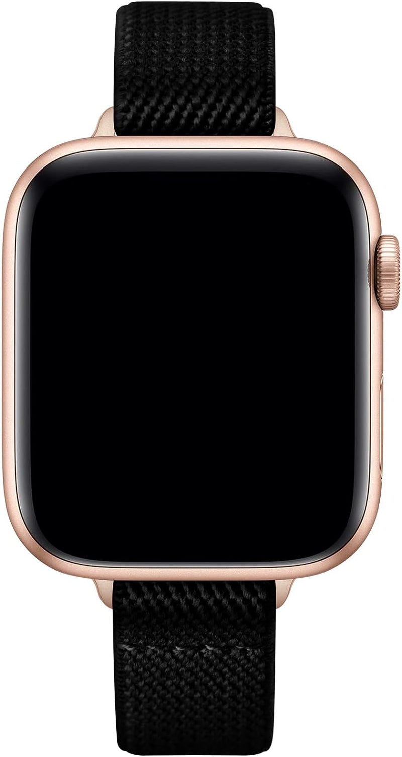 Slim Stretchy Bands Compatible with Apple Watch Band 41Mm 40Mm 38Mm, Women Elastics Nylon Thin Band Strap for Iwatch SE SE2 Series 9 8 7 6 5 4 3 2 1 (Black/Rose Gold, 41Mm 40Mm 38Mm)