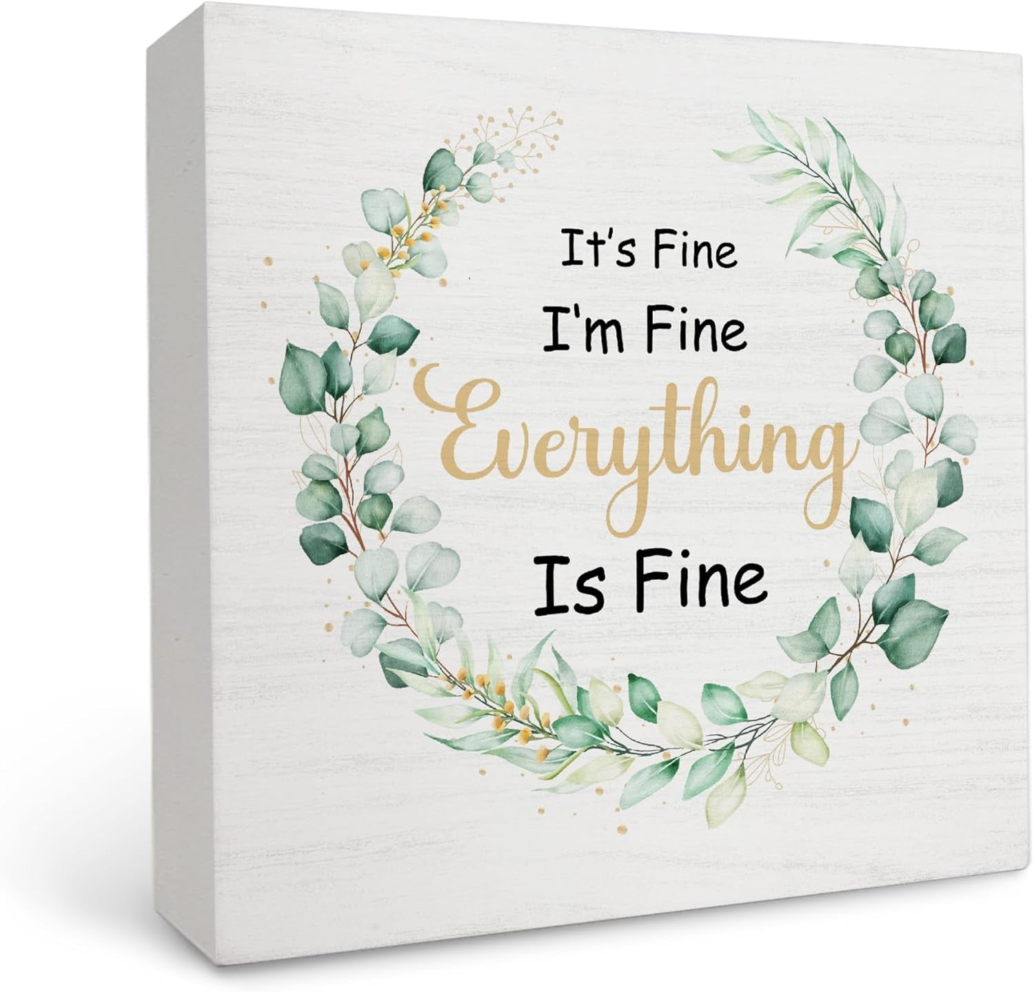 Inspirational Desk Decor,It'S Fine I'M Fine Everything Is Fine Wood Box Sign Desk Decor,Inspirational Wood Box Sign Block Plaque for Home Office Shelf Table Decor