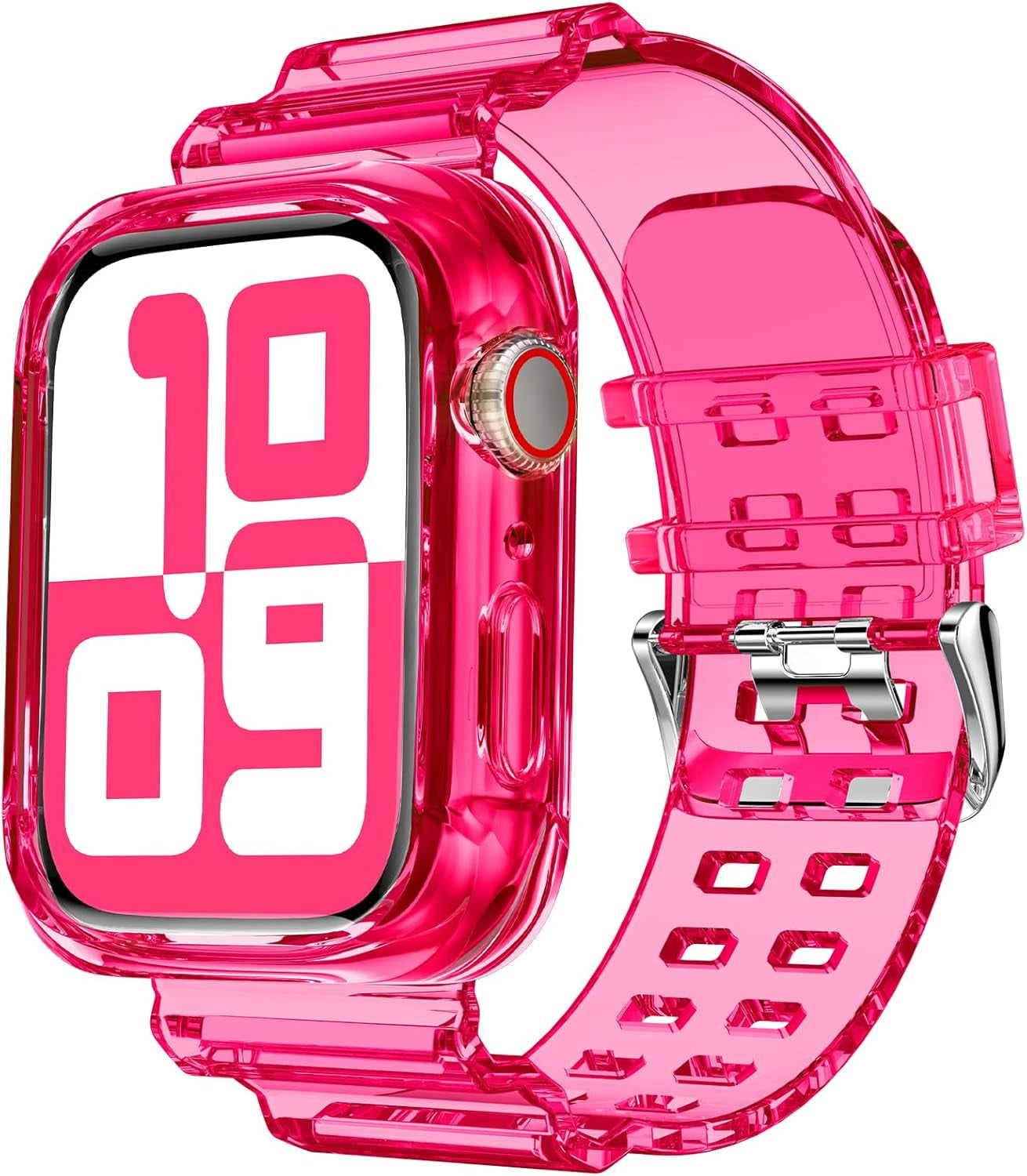 Compatible for Clear Apple Watch Band with Bumper Case, Women Men Glitter Bling TPU Sport Strap for Iwatch SE Ultra Series 10 9 8 7 6 5 4 3 2 1