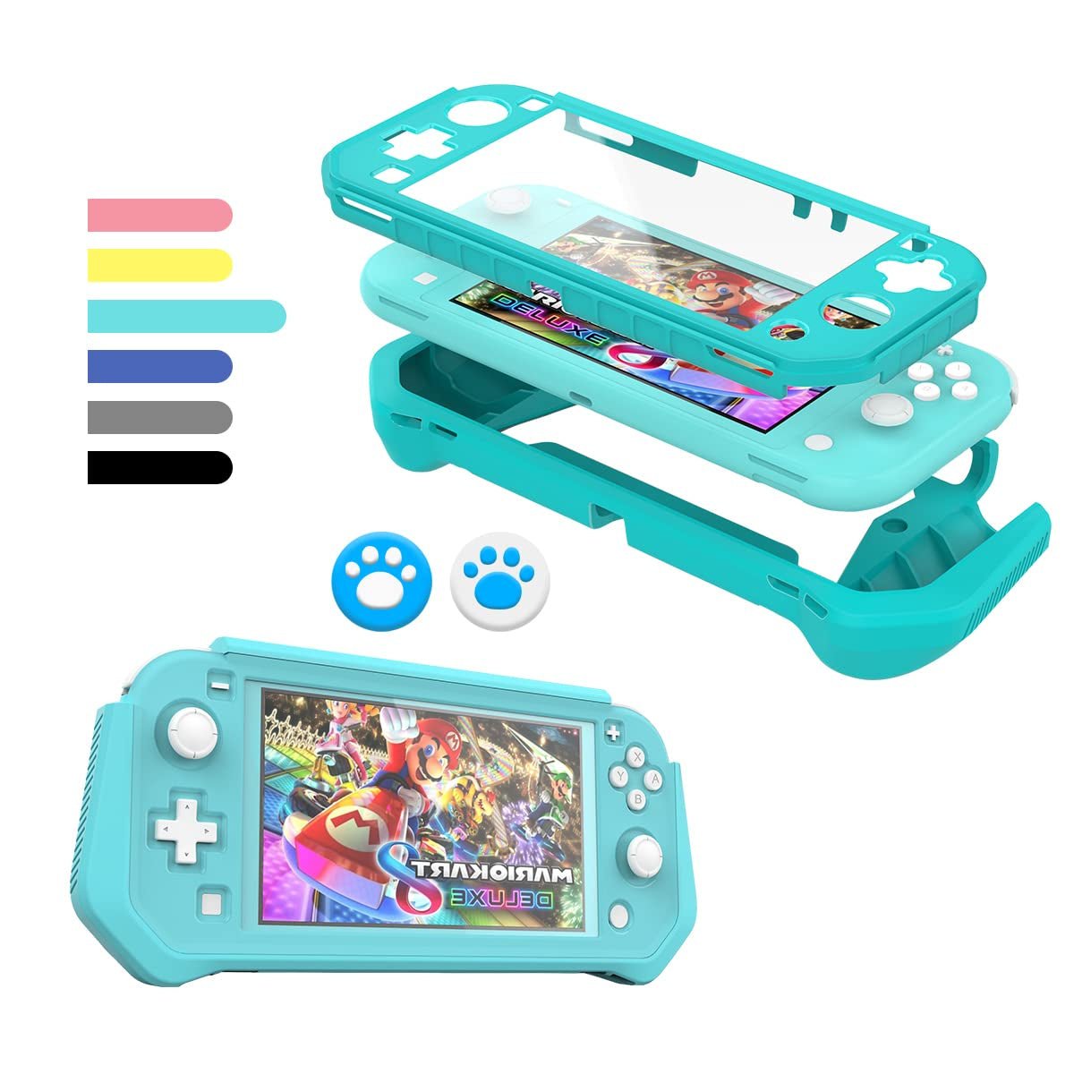 Switch Lite Case Protective Case for Nintendo Switch Lite, Case Compatible with Nintendo Switch Lite Hand Grip Case with Detachable Tpu+Built-In PC Screen Protector & 2 X Thumb Grip Caps (Navy Blue)