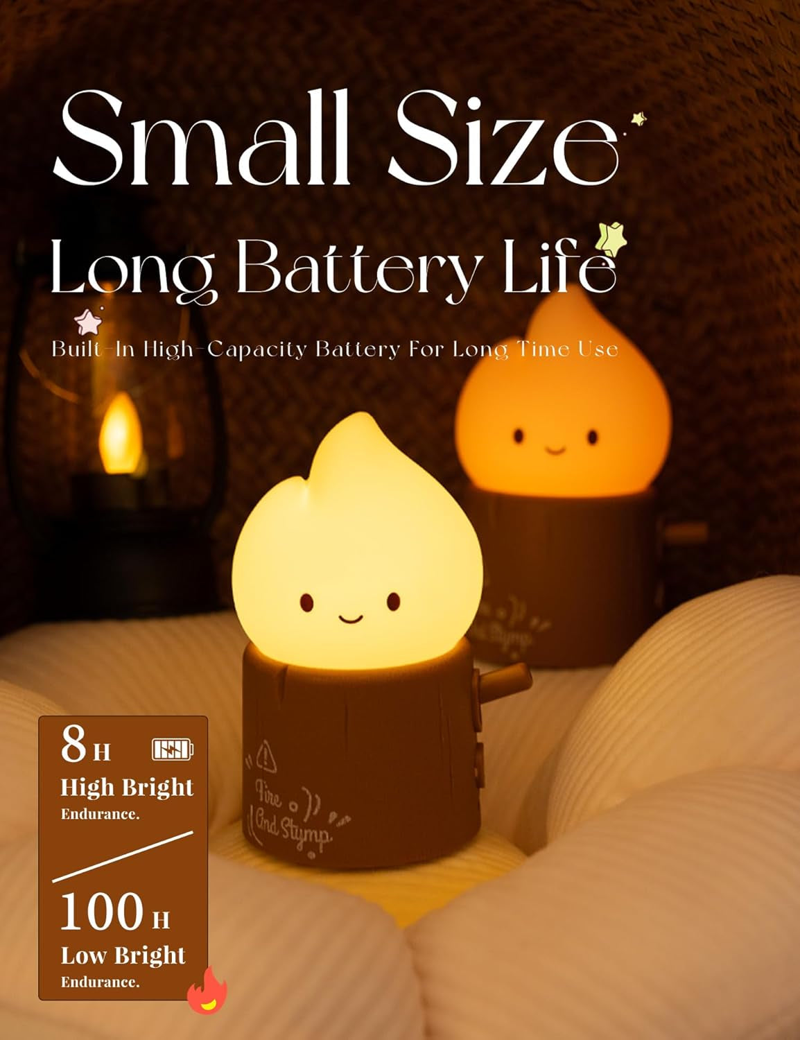 Flameless Candles Lamp, Cute Night Light,Torch Stump Light, LED Tea Lights Candles Rechargeable Night Light,Suitable for Kids Lamp Bedroom,Outdoor,Camp, Gift, Christmas,Halloween