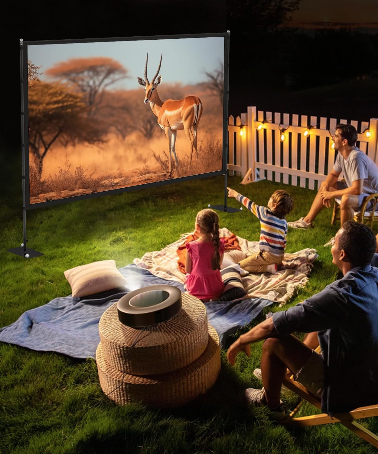 Outdoor-Projector-Screen-With-Stand - 120 Inch Portable Projector Screen Indoor Outdoor Projector Screen 16:9 4K HD Lightweight Movie Screen with Carry Bag for Backyard Movie Night
