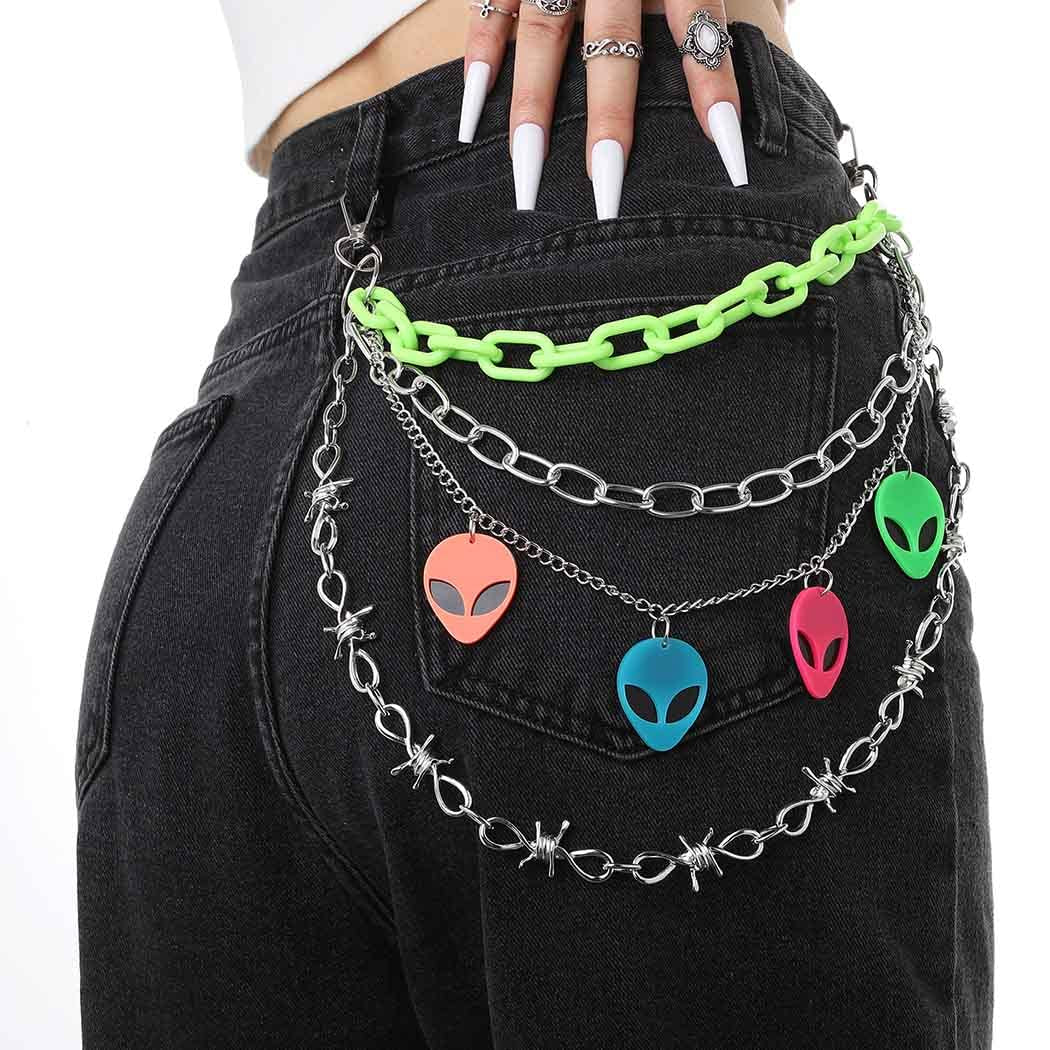 Hip Hop Pants Chain Goth Jean Chains Star Punk Pocket Chain for Women Layered Acrylic Keychains Cute Trouser Chain Rock Wallet Chain for Men Waist Body Accessories for Girls (2 Stat-1)
