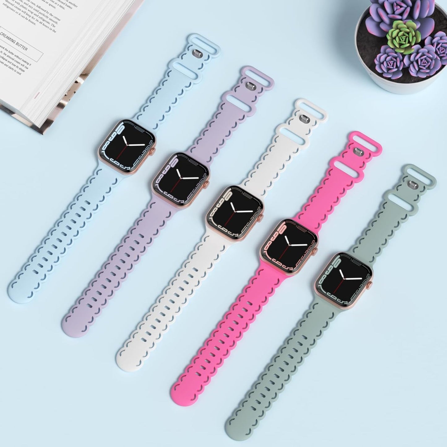 Lace Silicone Bands Compatible with Apple Watch Band 38Mm 40Mm 41Mm 42Mm 44Mm 45Mm 49Mm, Soft Hollow-Out Breathable Sport Strap Wristband for Iwatch Series 9 8 7 SE 6 5 4 3 2 1 Ultra Women Men