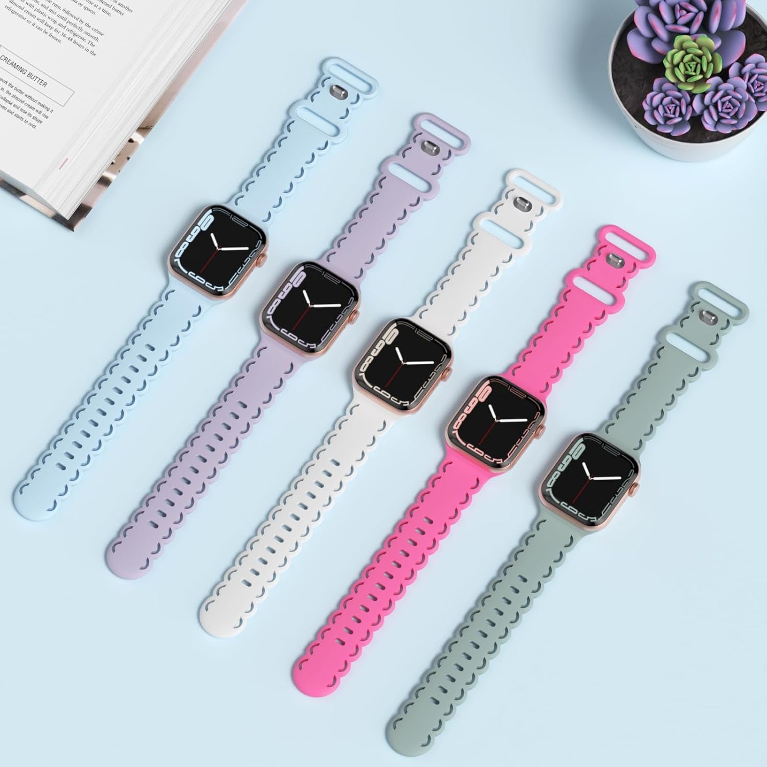 Lace Silicone Bands Compatible with Apple Watch Band 38Mm 40Mm 41Mm 42Mm 44Mm 45Mm 49Mm, Soft Hollow-Out Breathable Sport Strap Wristband for Iwatch Series 9 8 7 SE 6 5 4 3 2 1 Ultra Women Men