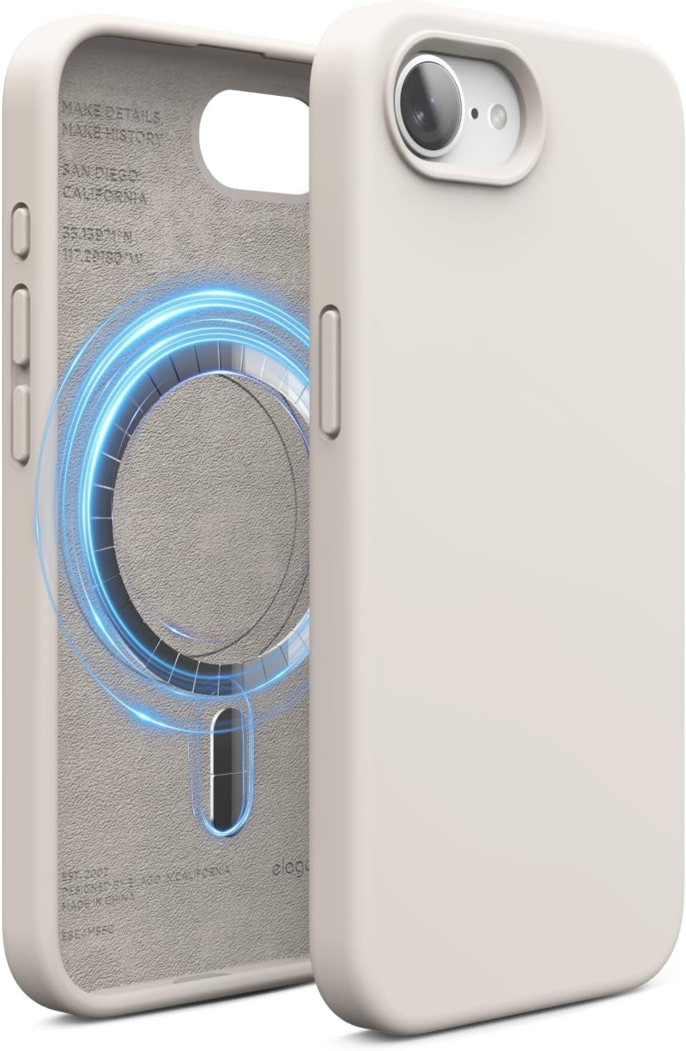 Magnetic Silicone Case Compatible with Iphone 16E Case Compatible with All Magsafe Accessories - Built-In Magnets, Soft Grip Silicone, Shockproof (Stone)