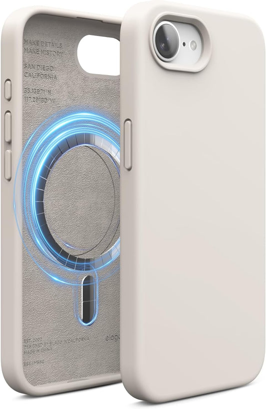 Magnetic Silicone Case Compatible with Iphone 16E Case Compatible with All Magsafe Accessories - Built-In Magnets, Soft Grip Silicone, Shockproof (Stone)
