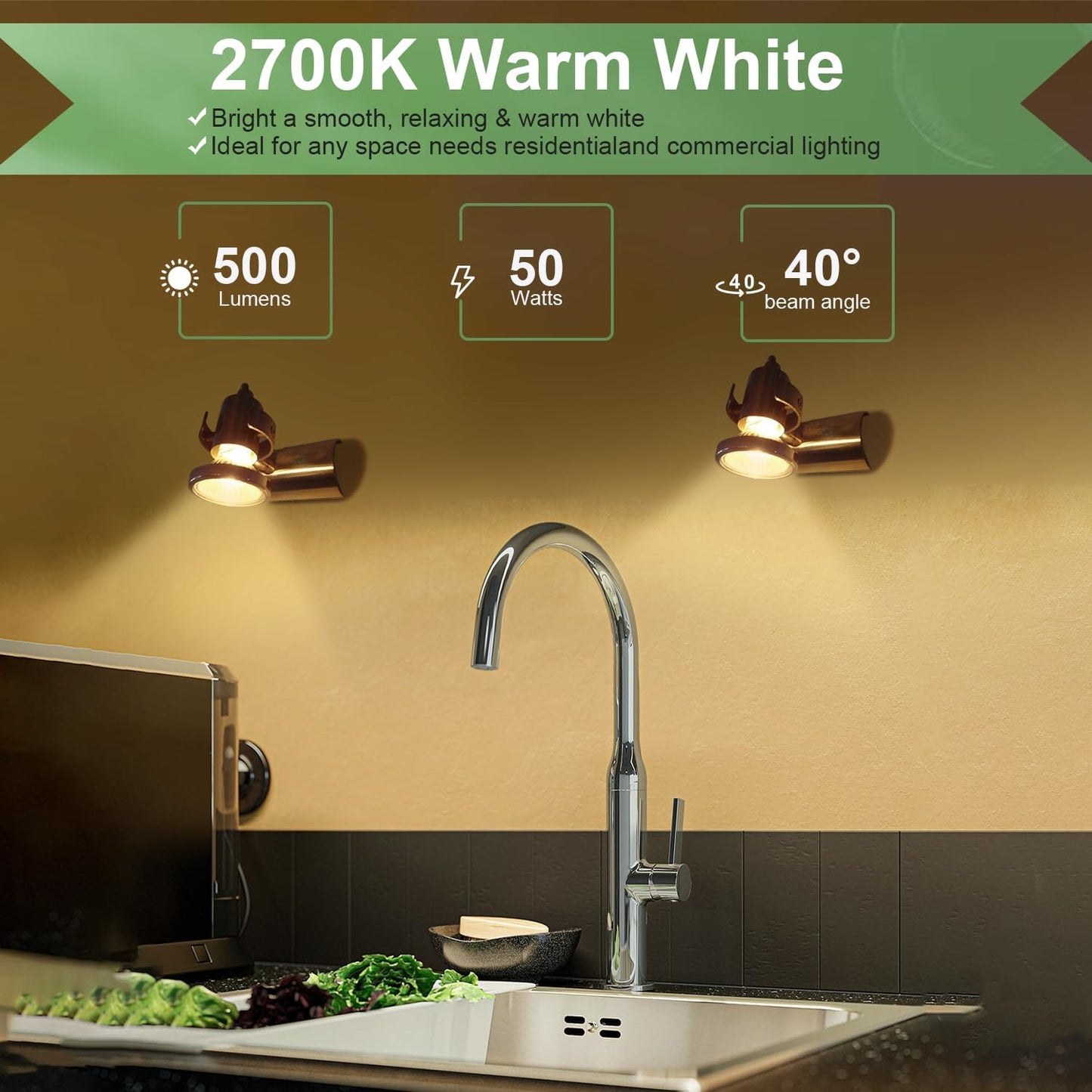 GU10 Halogen Light Bulbs, MR16 120V 50W with GU10 Base for Track Light Bulbs and Range Hood Light Bulbs, GU10+C Candle Warmer Lamp with Dimmable, 2700K Warm White, 6000+Hours Long-Lastin Pack of 6