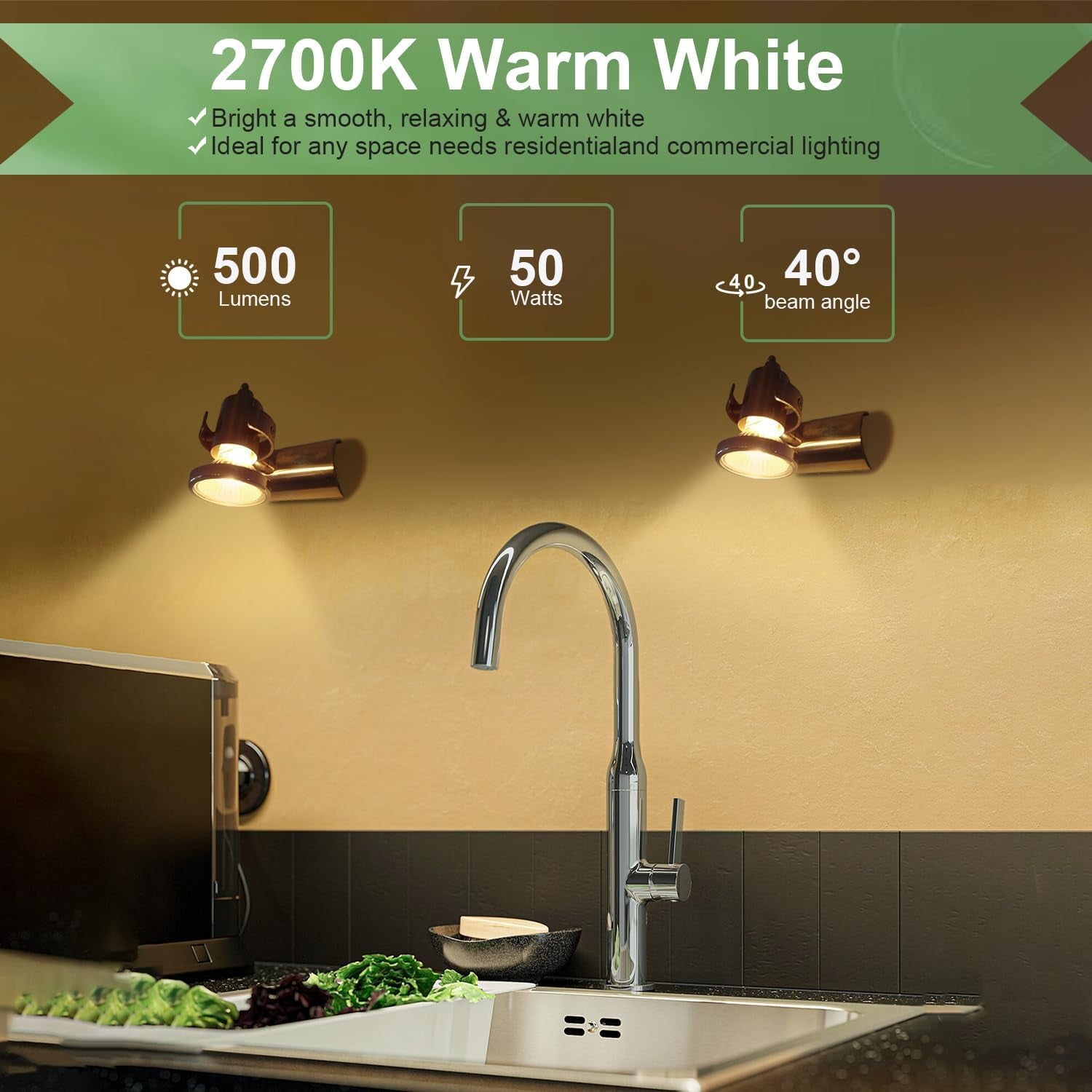 GU10 Halogen Light Bulbs, MR16 120V 50W with GU10 Base for Track Light Bulbs and Range Hood Light Bulbs, GU10+C Candle Warmer Lamp with Dimmable, 2700K Warm White, 6000+Hours Long-Lastin Pack of 6