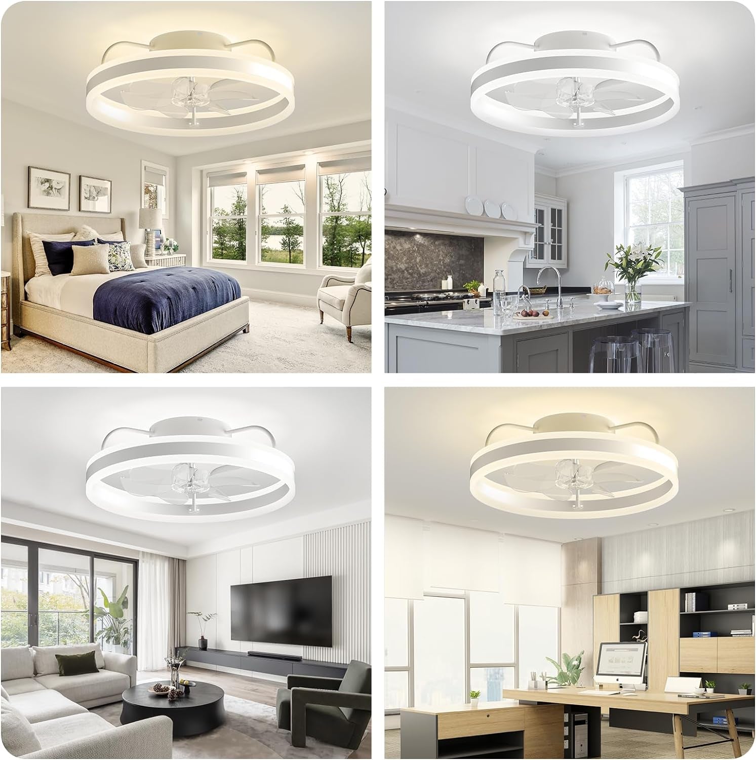 Ceiling Fans with Lights and Remote 20", Ceiling Fan APP Control Dimmable Low Profile Flush Mount Bladeless Ceiling Fan Indoor Modern Smart with Light for Living Room, Bedroom, Kitchen