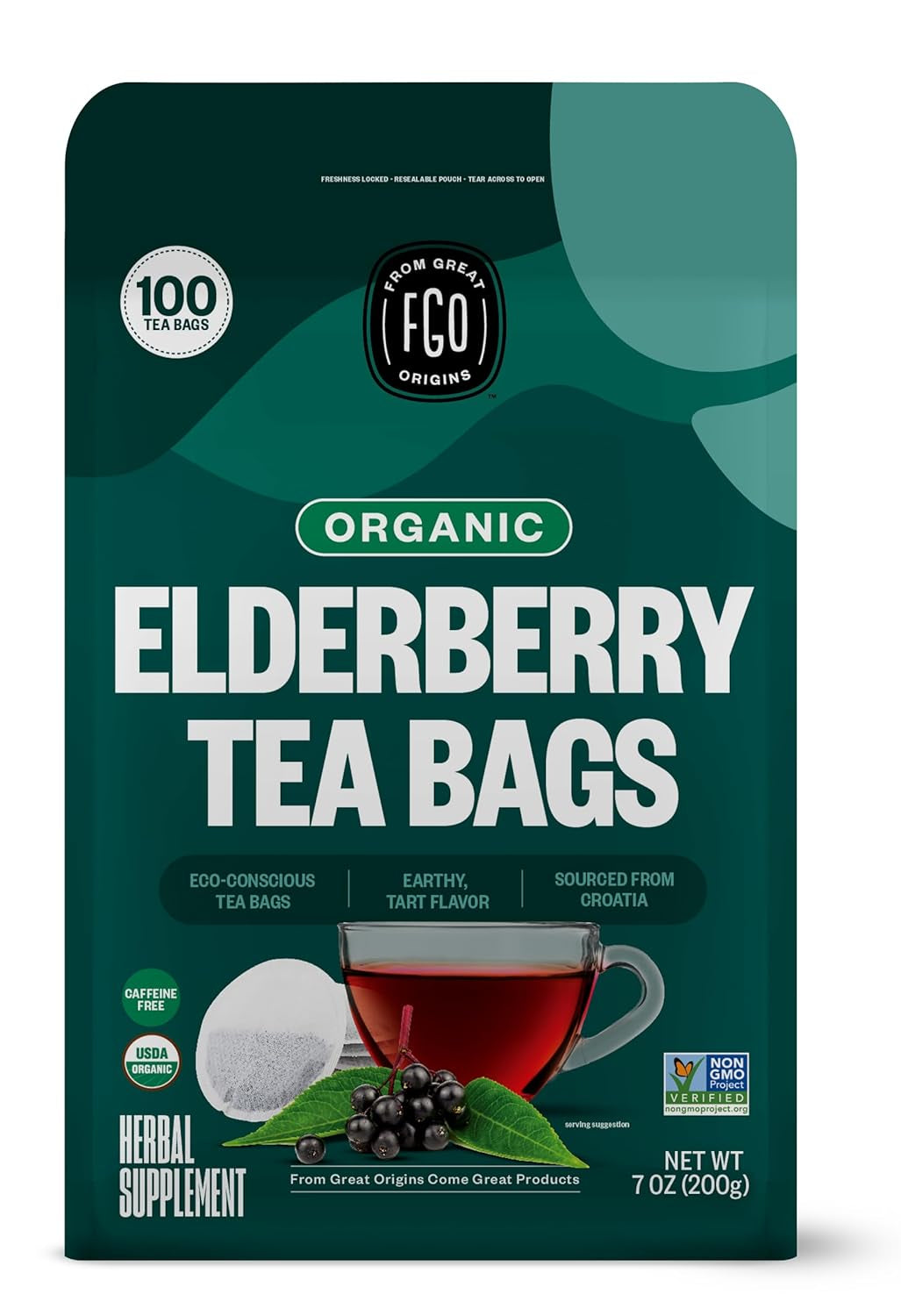 Organic Tulsi Holy Basil Tea, 100 Count, Eco-Conscious Herbal Tea Bags, Resealable Bag, Caffeine Free, Packaging May Vary (Pack of 1) TLBH
