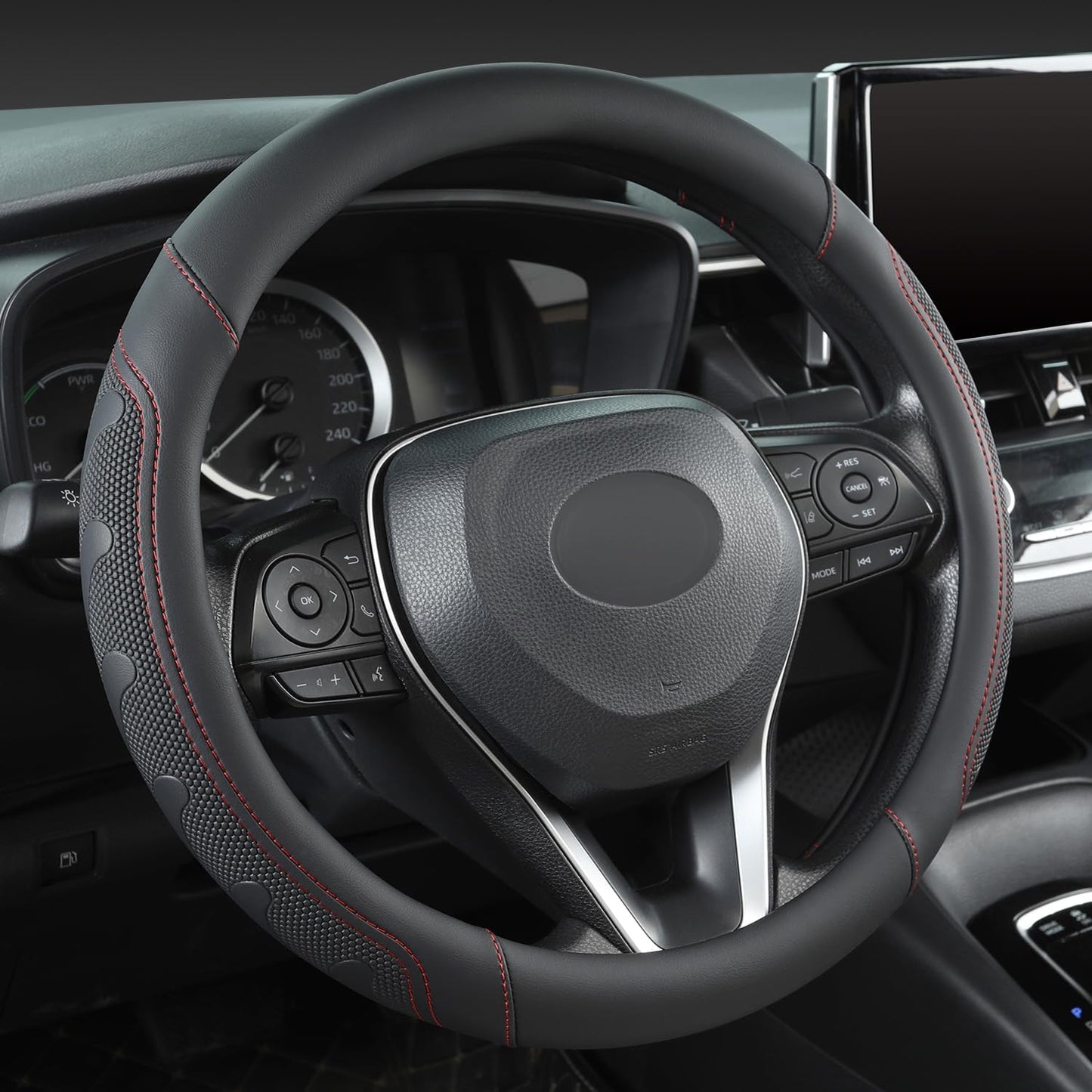 Steering Wheel Cover for Toyota, Auto Car Steering Wheel Cover for Toyota Highlander 4Runner Tacoma Corolla Camry - Black+Red Trim