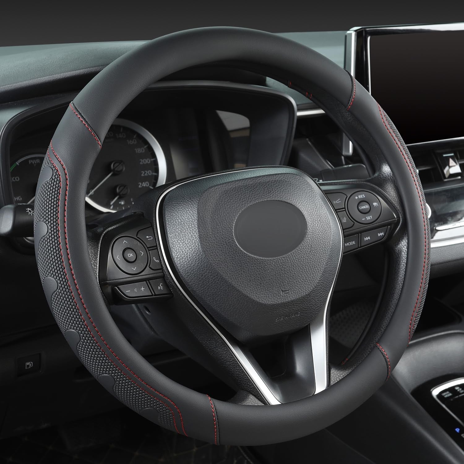 Steering Wheel Cover for Toyota, Auto Car Steering Wheel Cover for Toyota Highlander 4Runner Tacoma Corolla Camry - Black+Red Trim