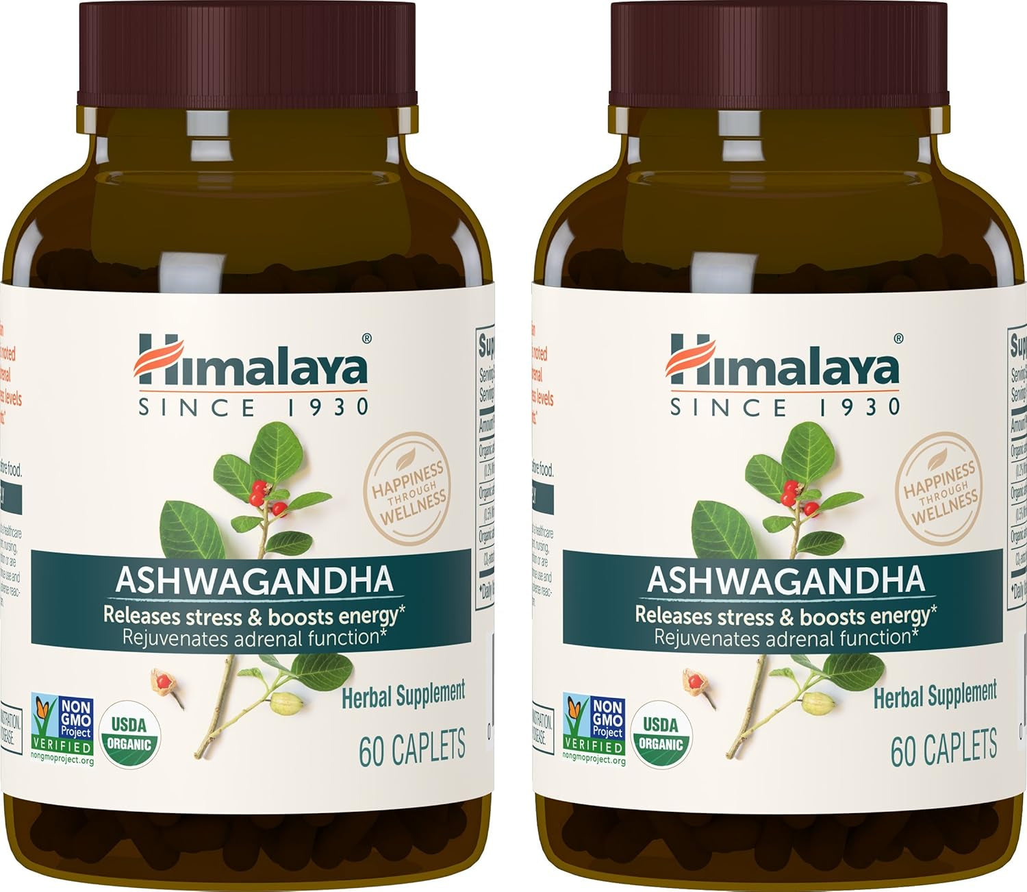 Organic Ashwagandha, 60 Day Supply, Herbal Supplement for Stress Relief, Energy Support, Occasional Sleeplessness, Organic, Non-Gmo, Vegan, Gluten Free, 670 Mg, 60 Caplets TLBH