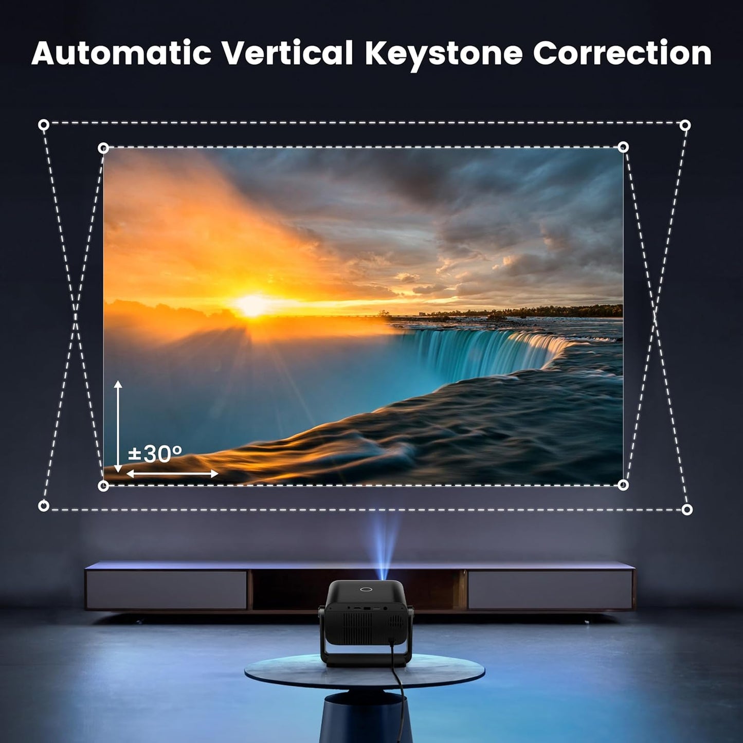 [Electric Focus & Auto Keystone] Mini Projector with Wifi Bluetooth,  Portable 1080P Support Movie Projector Fully Sealed Small Projector White