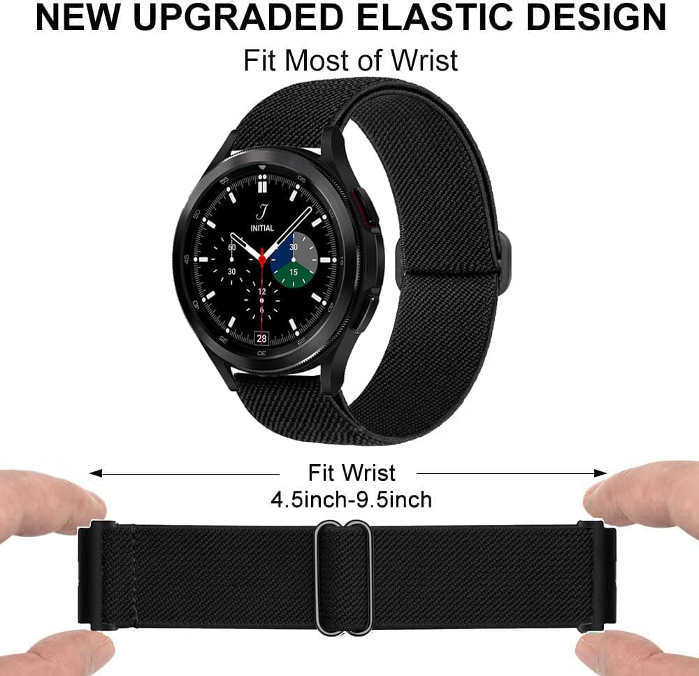 Elastic Bands for Galaxy Watch 6/4 Classic Bands 47Mm 46Mm 43Mm 42Mm/5 Pro Band 45Mm,Samsung Galaxy Watch 7/FE/6/5/4 Bands 44Mm 40Mm/Active 2, 20Mm Stretch Nylon Replacement Strap Wristband