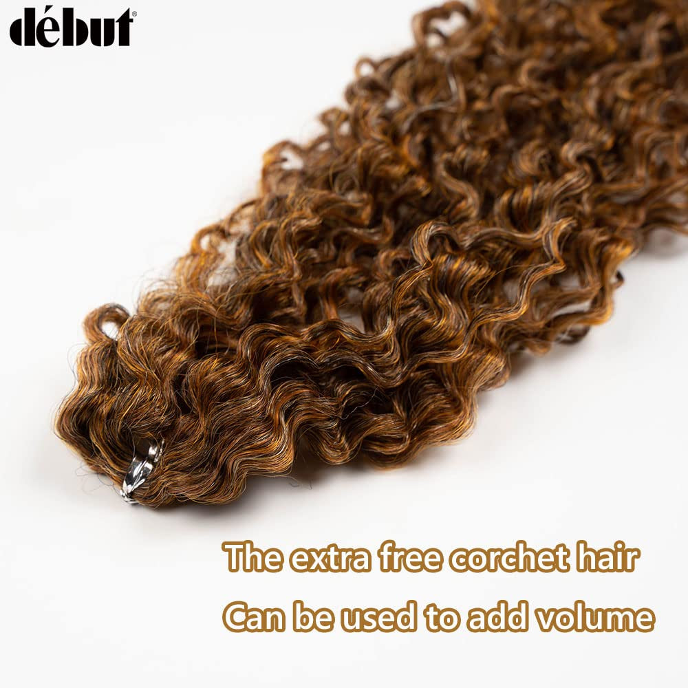 Synthetic Hair Kinky Curly 6 Bundles Weave with 1Pc Crochet Hair Total 7Pcs Tight Curly 22 24 26 Inches Omber Brown Orange 2 Tones Color