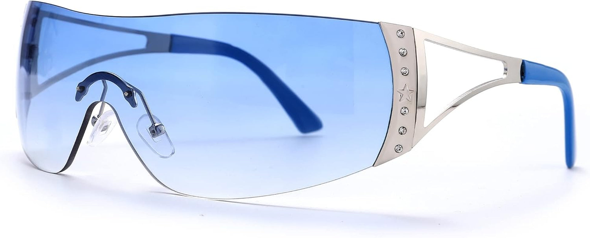 Wrap around Y2K Sunglasses for Women Men Shield Flat Top Sunglasses Futuristic Frameless Gradient Lens Sun Glasses