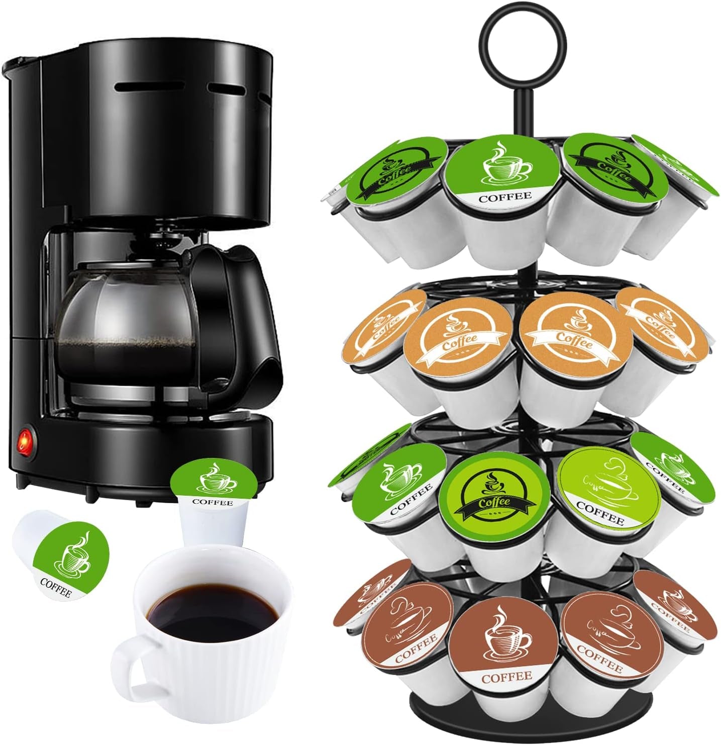 Coffee Pod Holder, Storage Compatible with K-Cups(36 Pods), Kitchen Detachable Organizer for Countertop, Spins 360-Degrees Carousel