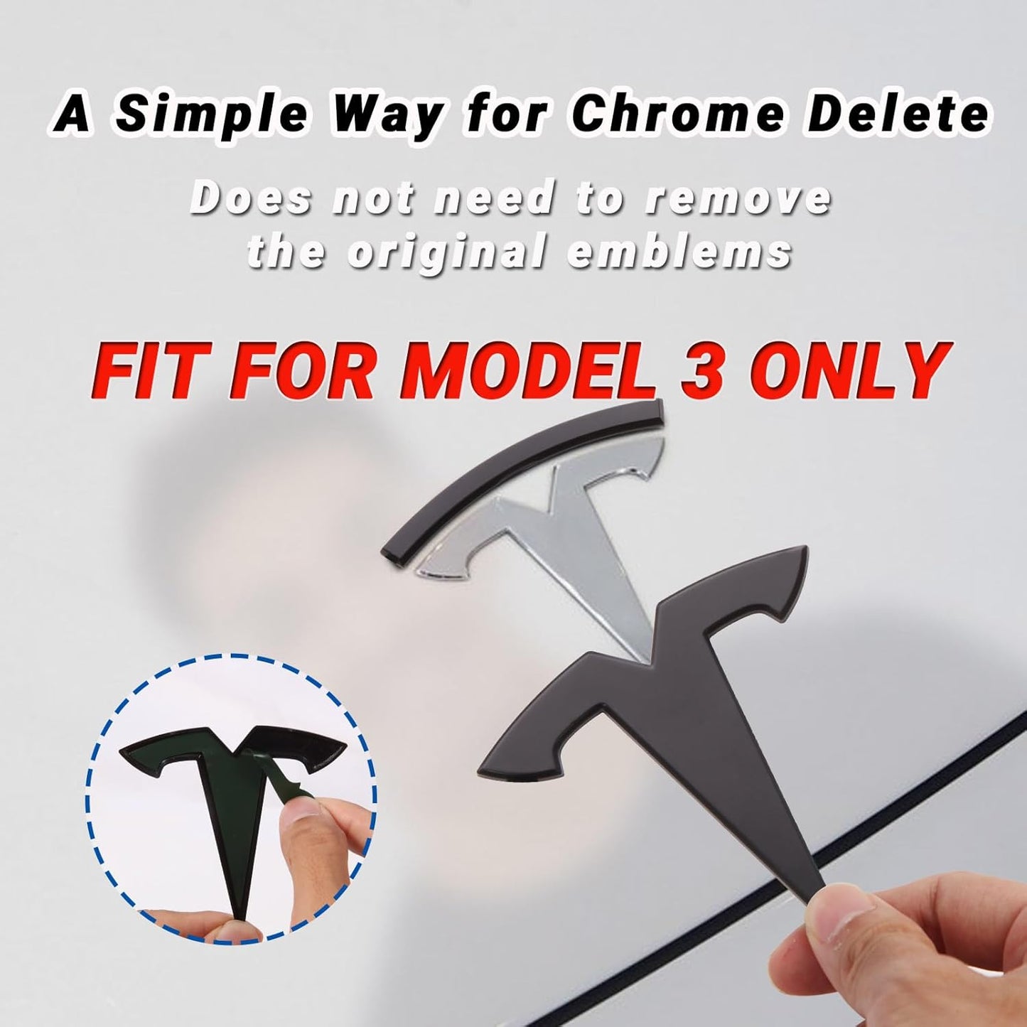 Emblem Accessories for Tesla Model 3 Logo Sticker 2023 2022-2017 Model 3 Decals (Black)