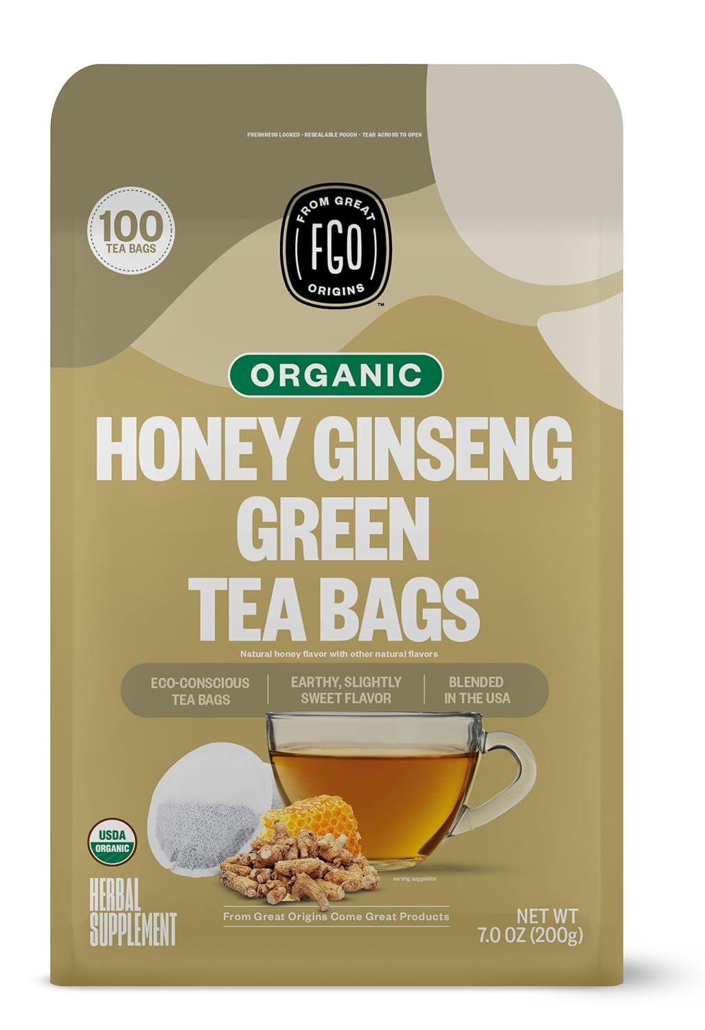 Organic Tulsi Holy Basil Tea, 100 Count, Eco-Conscious Herbal Tea Bags, Resealable Bag, Caffeine Free, Packaging May Vary (Pack of 1) TLBH