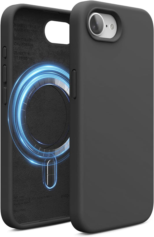 Magnetic Silicone Case Compatible with Iphone 16E Case Compatible with All Magsafe Accessories - Built-In Magnets, Soft Grip Silicone, Shockproof (Black)