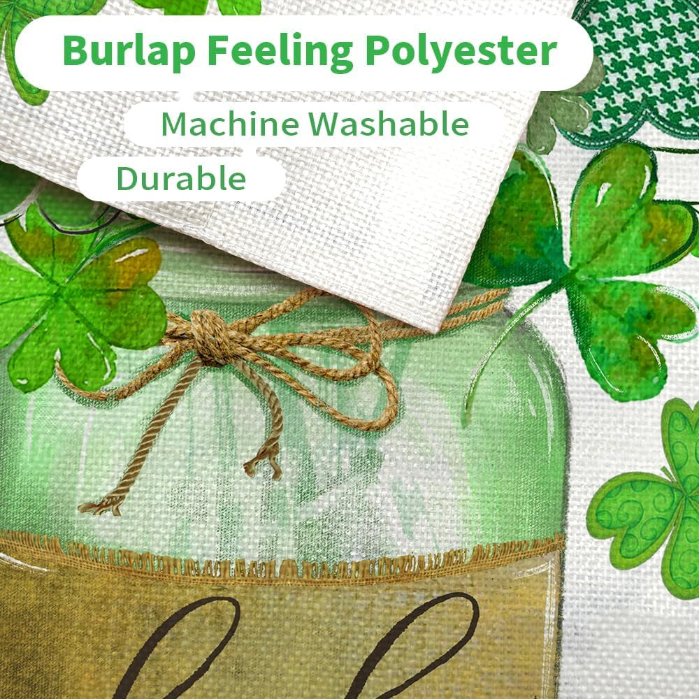 St Patricks Day Shamrocks Mason Jar Garden Flag 12X18 Inch Double Sided for outside Small Burlap Green Clovers Lucky Welcome Yard Holiday Flag