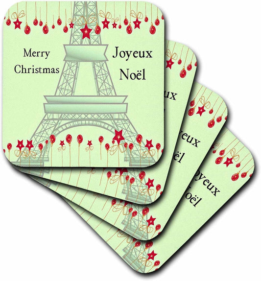 CST_57236_3 Joyeux Noel Merry Christmas in French Eiffel Tower Ceramic Tile Coasters, Set of 4