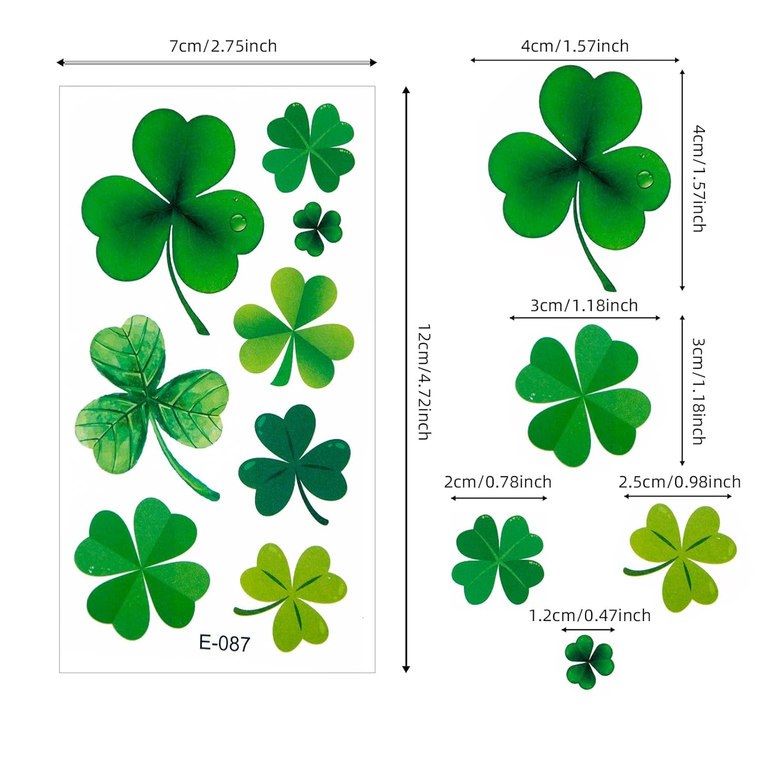 St. Patrick'S Day Shamrock Temporary Tattoos & Face Stickers, Waterproof Saint Patrick'S Day Clover Tattoos Art Make up Deco Irish Party Favors