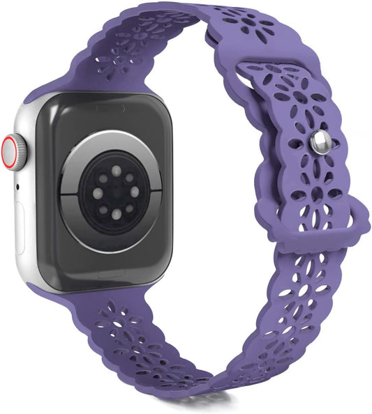 Lace Silicone Bands Compatible with Apple Watch Band 38Mm 40Mm 41Mm 42Mm 44Mm 45Mm 49Mm,Women Slim Thin Hollow-Out Iwatch Sport Wristband for Apple Watch Ultra Series SE 8 7 6 5 4 3 2 1
