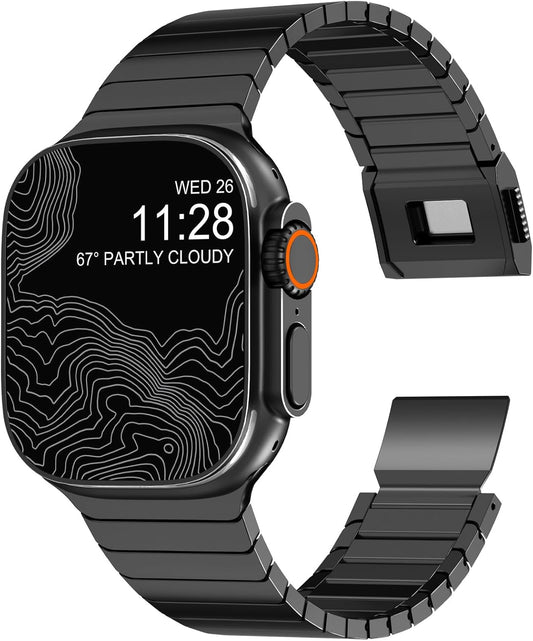 Titanium Band for Apple Watch Band, Lightweight Titanium Metal Strap for Apple Watch Ultra 2/Ultra 49Mm, Series 10 46Mm, 9/8/7 45Mm, SE2/6/5/4 44Mm, 3/2/1 42Mm, Black with Magnetic Clasp