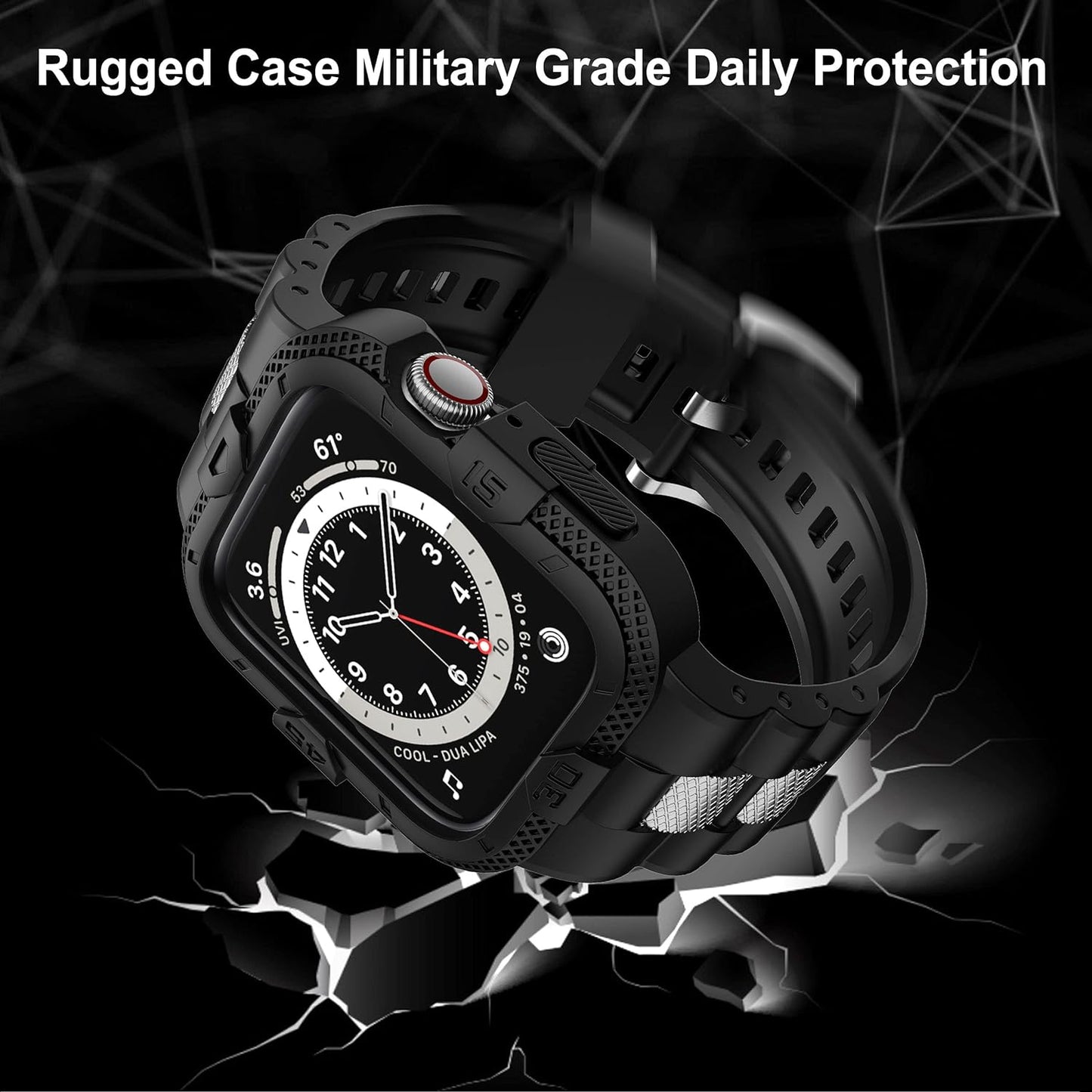 Bands Compatible for Apple Watch Band 41Mm 40Mm 38Mm, Men Sport Rugged Band with Protective Case for Watch Series 9 8 7/Series 6 SE 5 4 3, Black
