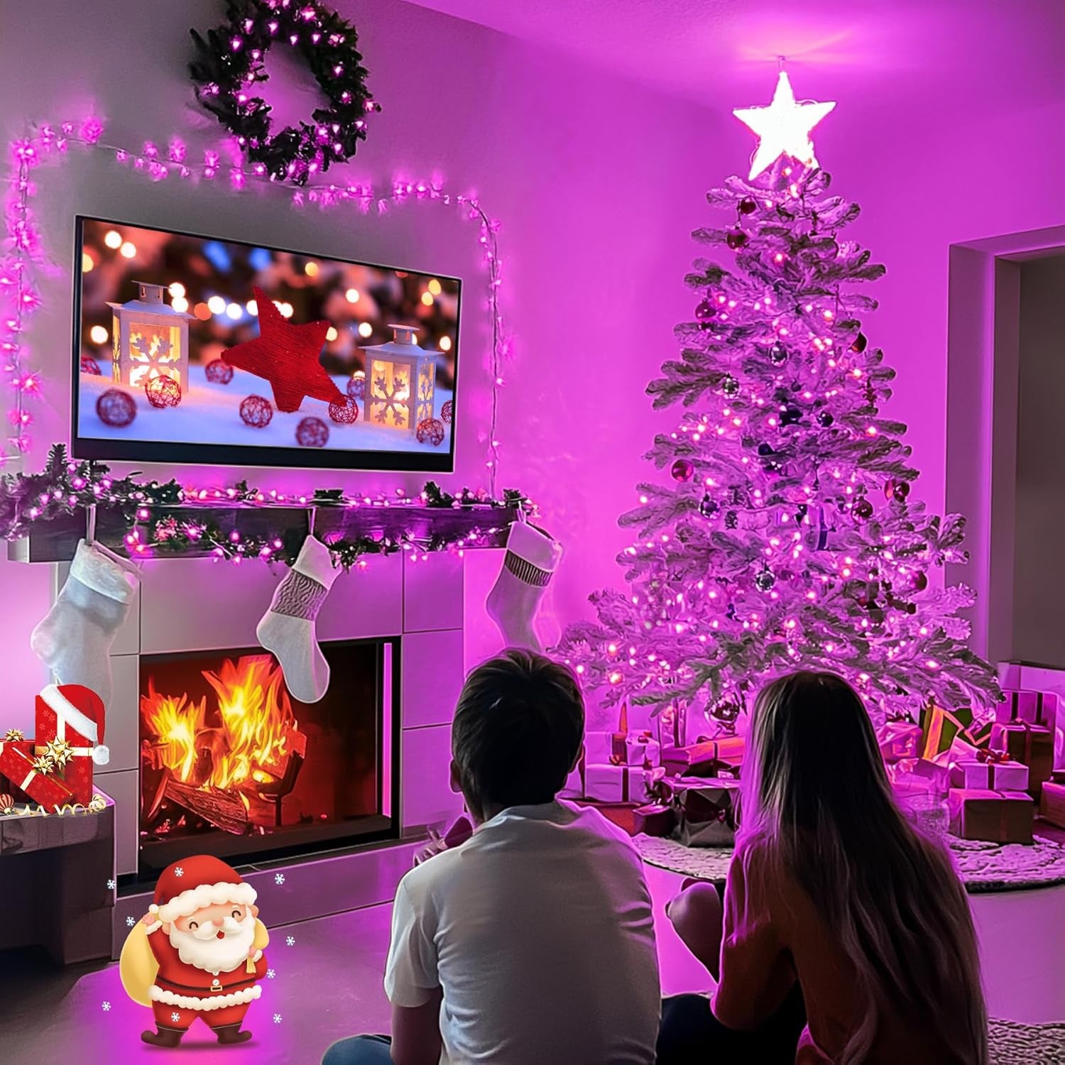 Connectable 33Ft 100 LED Pink Christmas Lights, 8 Modes Pink Christmas Tree Lights Clear Wire, Plug in Pink String Lights Indoor Outdoor for Christmas Tree, Bedroom, Room, Party