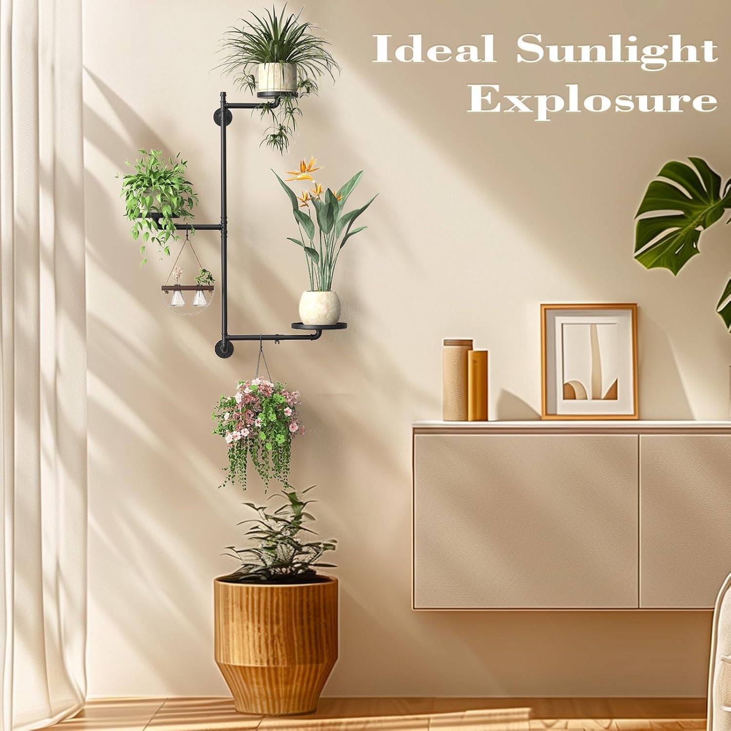 Rotating Window Plant Shelves, 3-Tier Metal Window Sill Shelf for Plants Indoor, Wall Mounted Plant Hanger Plant Holder Stand with 2 S-Shaped Hooks, Home Decor Perfect Gifts for Plant Lovers