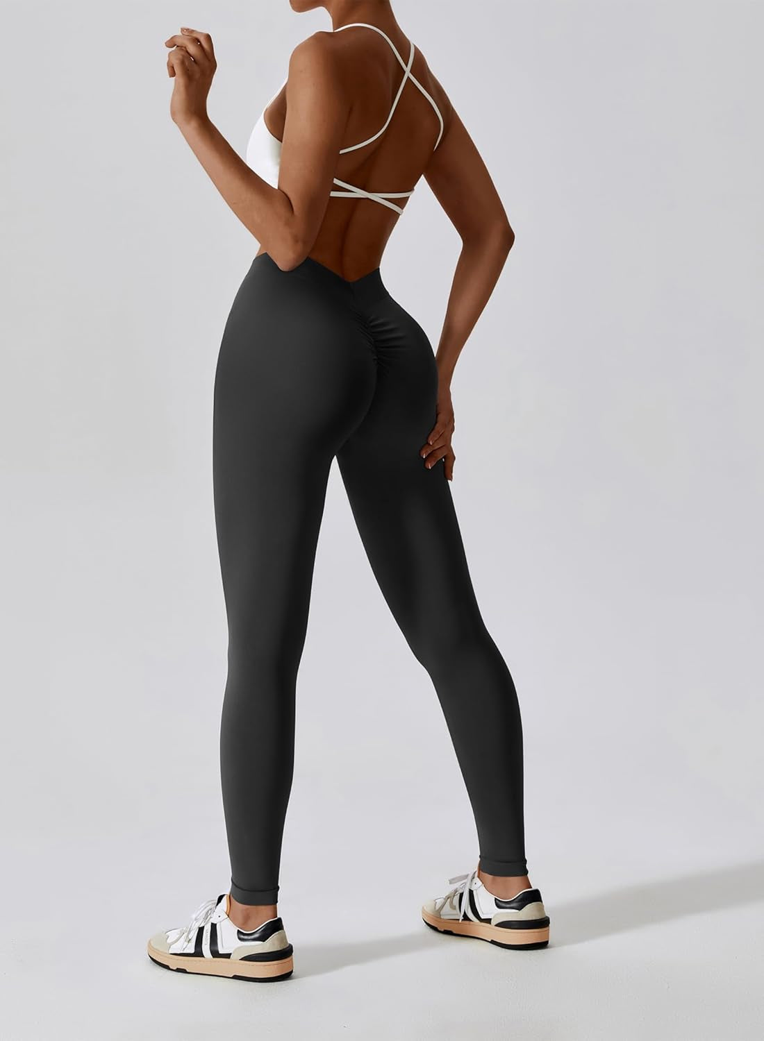 V Back Leggings for Women Seamless Scrunch Butt Lifting Workout Leggings High Waist Gym Yoga Pants