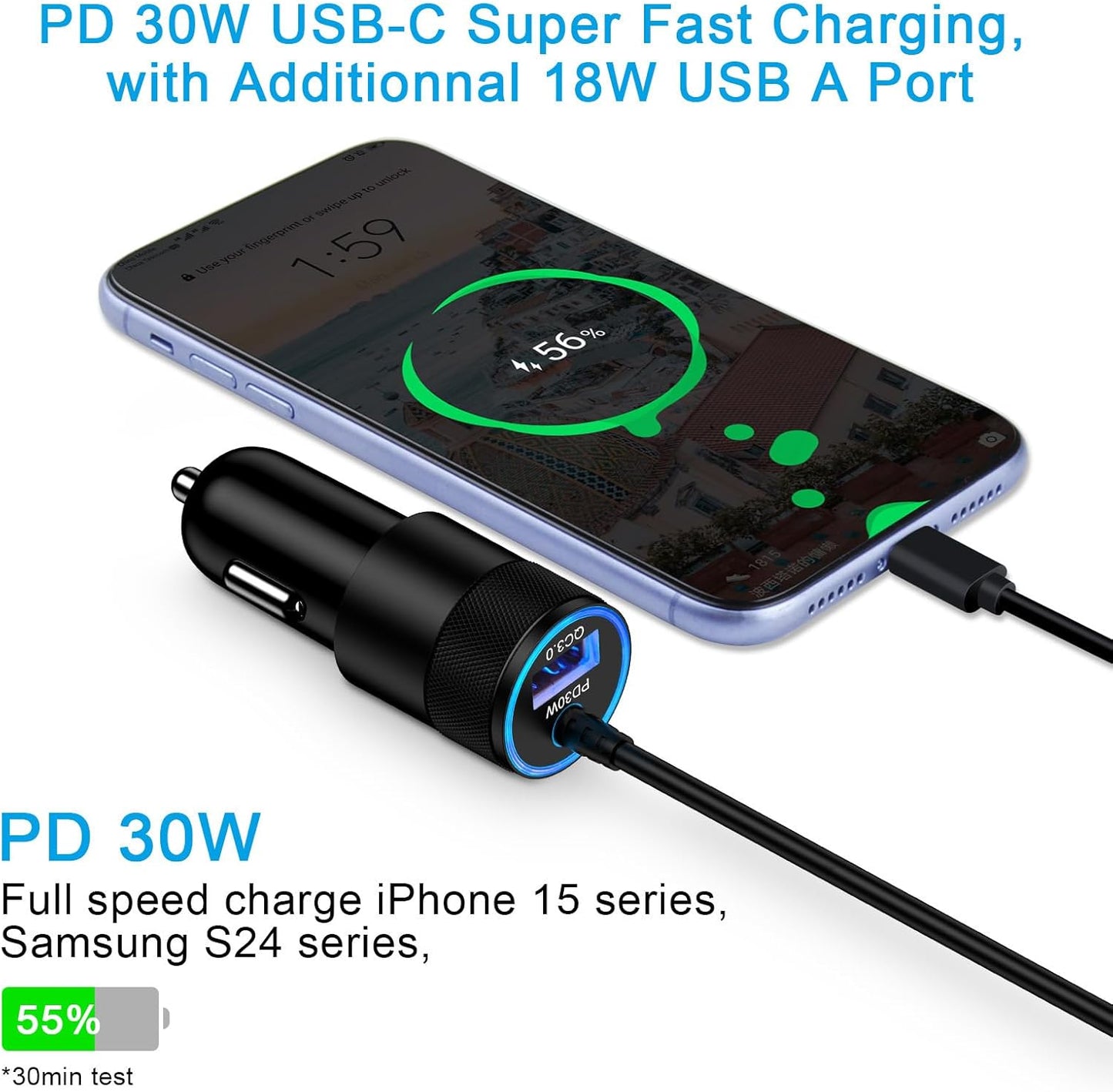 Charger Accessories for Iphone 16E, 16, 16 Pro, 16 Pro Max, 16 Plus, 15 Series, Fast Phone Charger USB C Car Charger Adapter