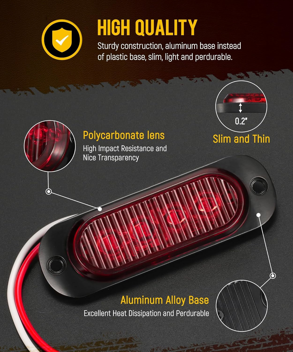 4Pcs 3.4 Inch Aluminum Housing Red/Amber LED Clearance Side Marker Lights, Surface Mount Marker Lights of Trailer Pickup Truck Tractor RV Motorcycle Golf Cart, IP67 Waterproof(2Red +2 Amber)