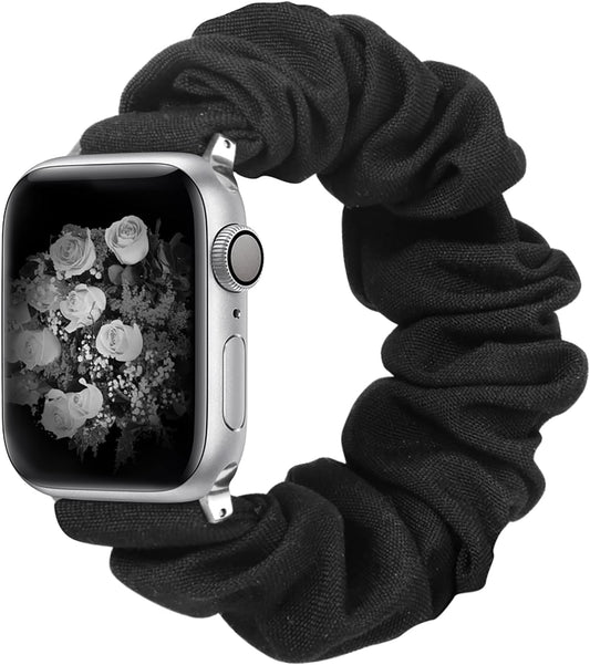 Compatible with Apple Watch Band 38Mm 40Mm 41Mm Soft Floral Fabric Elastic Scrunchies Iwatch Bands for Apple Watch Series 7,6,SE,5,4,3,2,1 Black Small